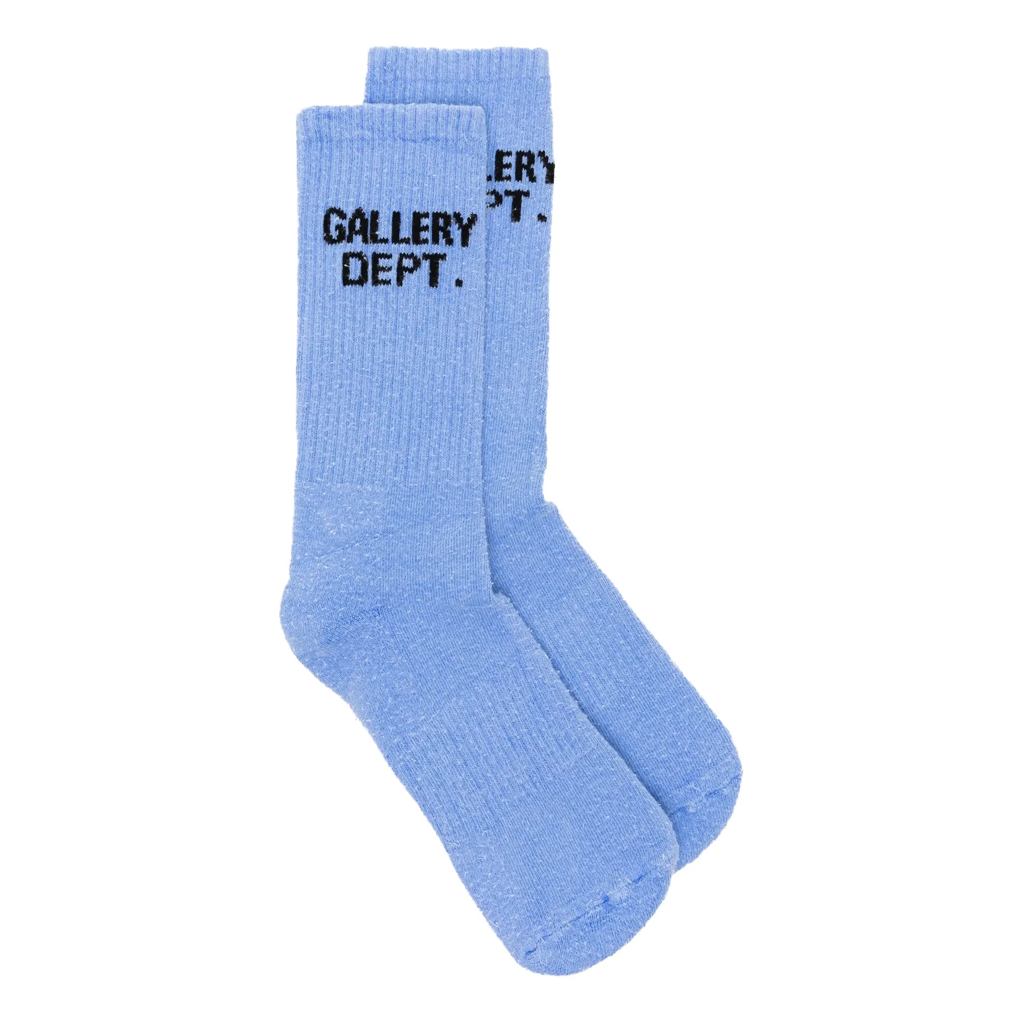 Front View of Gallery Dept. Clean Logo Intarsia Knit Blue Socks