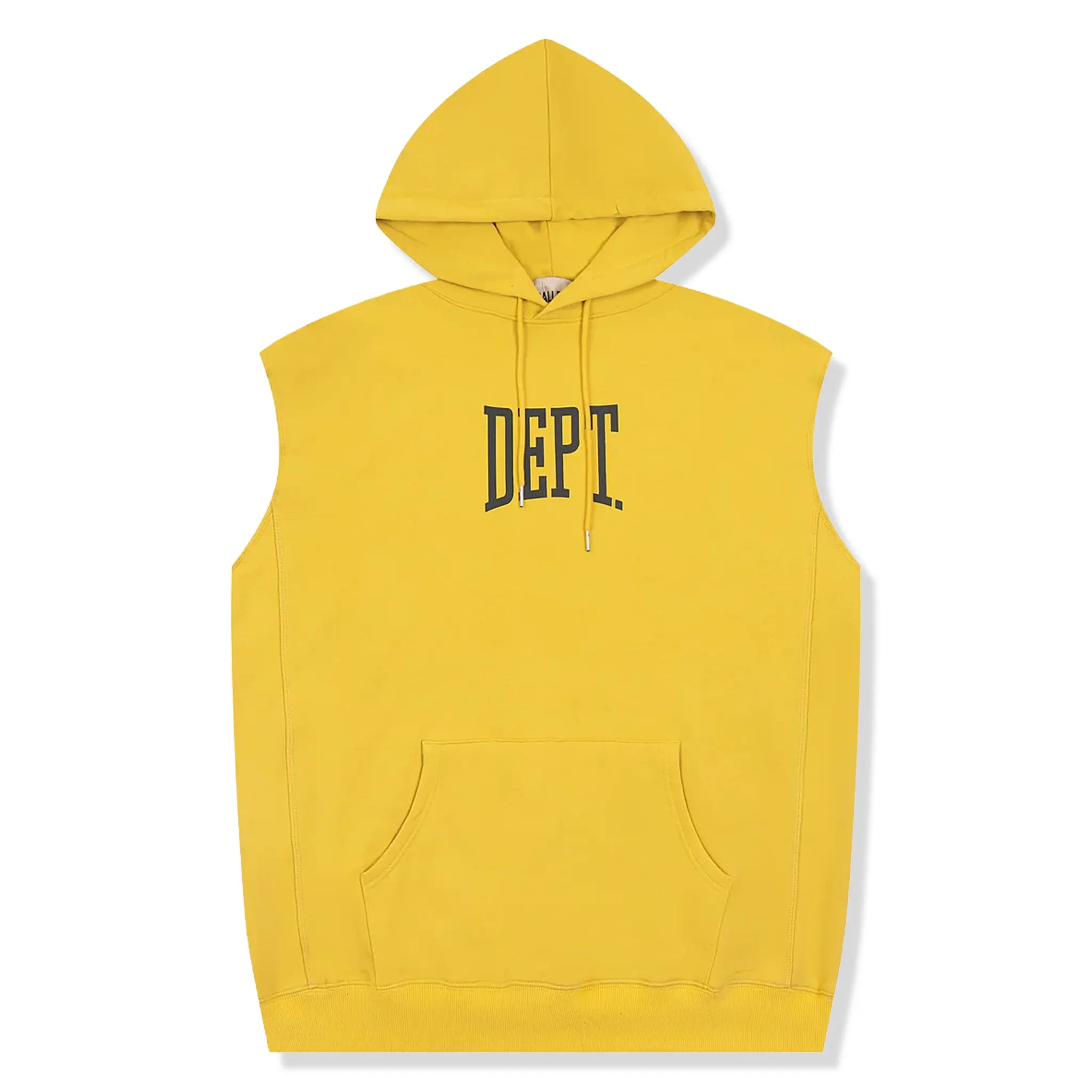Front View of Gallery Dept. Gym Cut Off Sleeveless Yellow Hoodie CSD-2071G