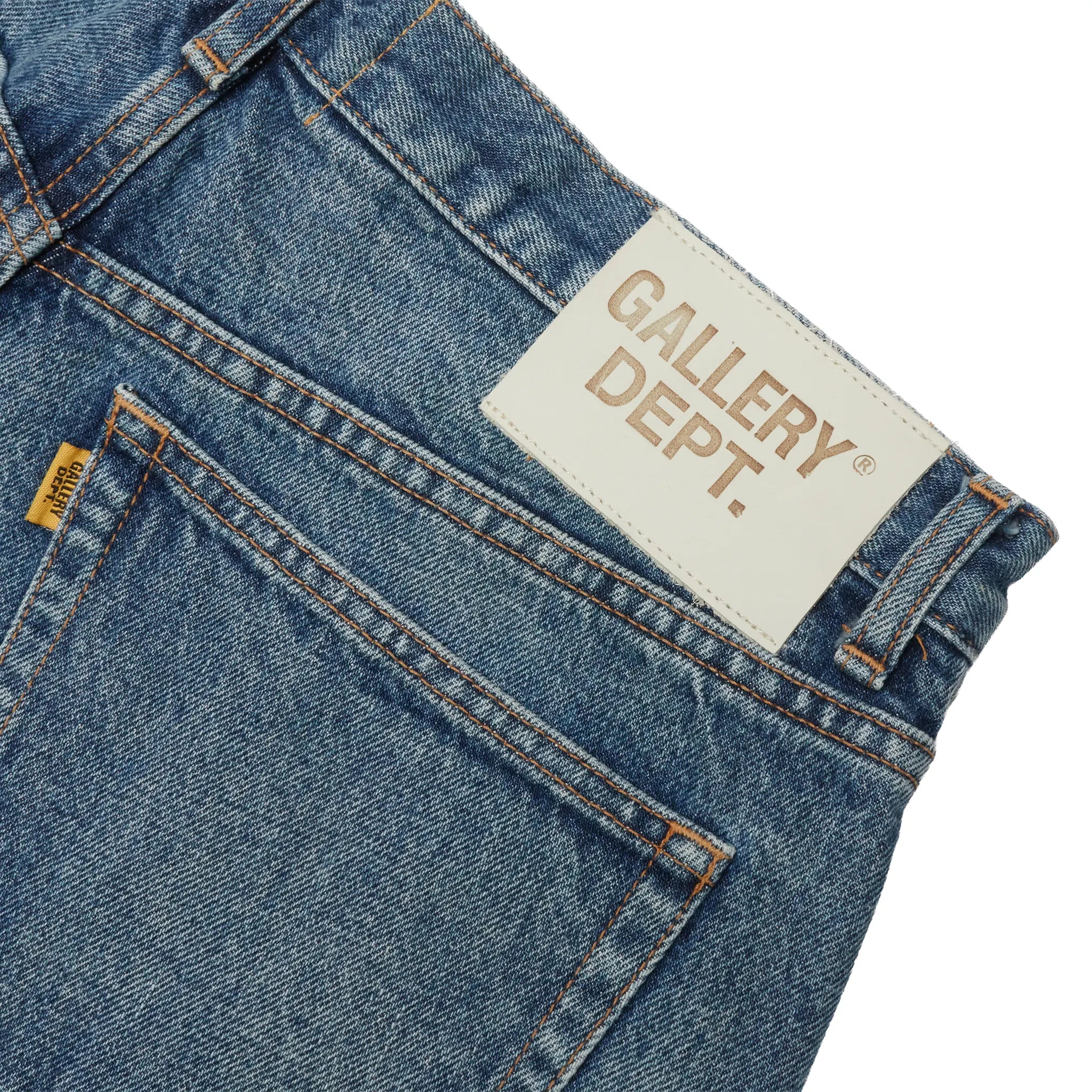 Detailed Logo View of Gallery Dept. Indigo Blue Jeans