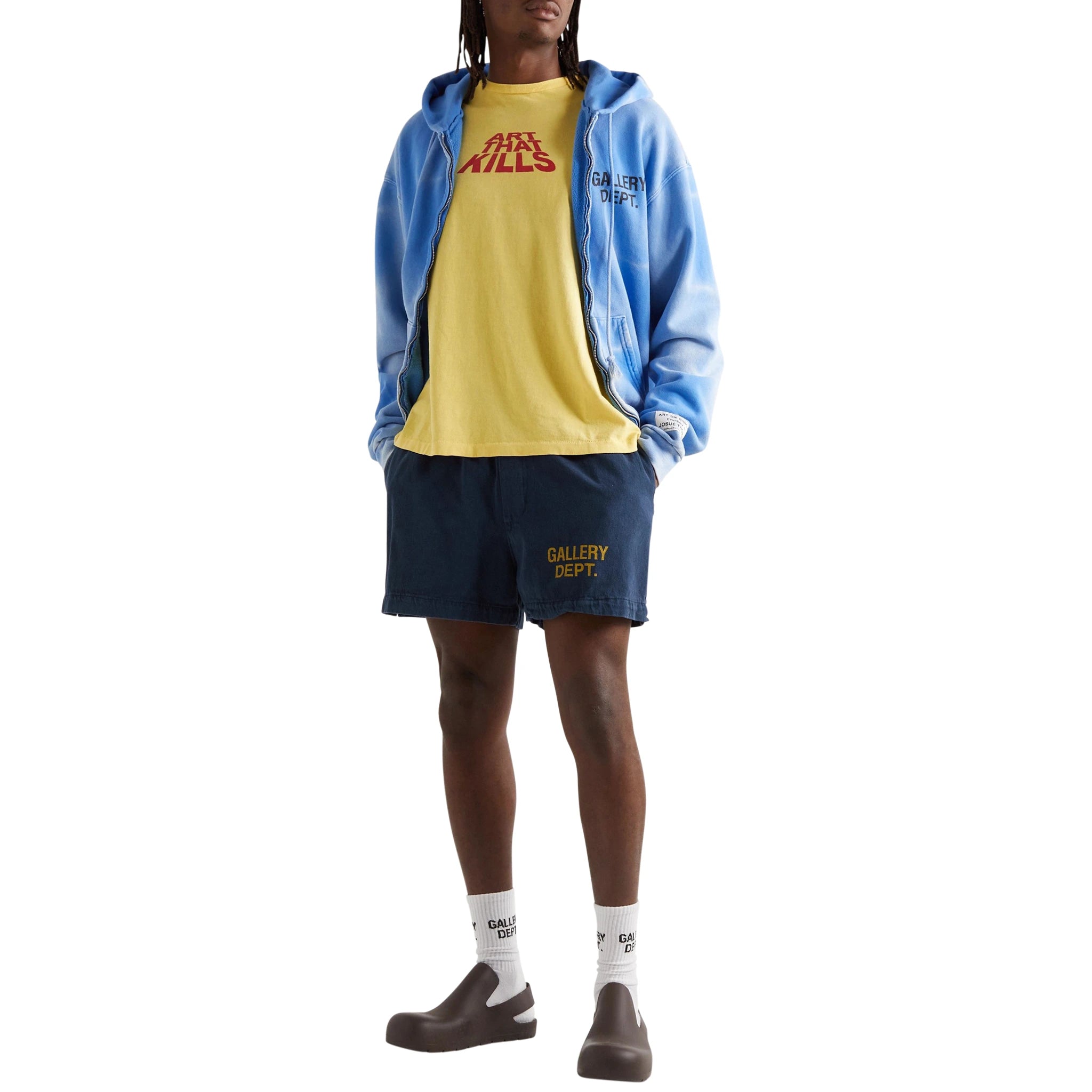 Model front view of Gallery Dept. Zuma Navy Shorts ZS-5410