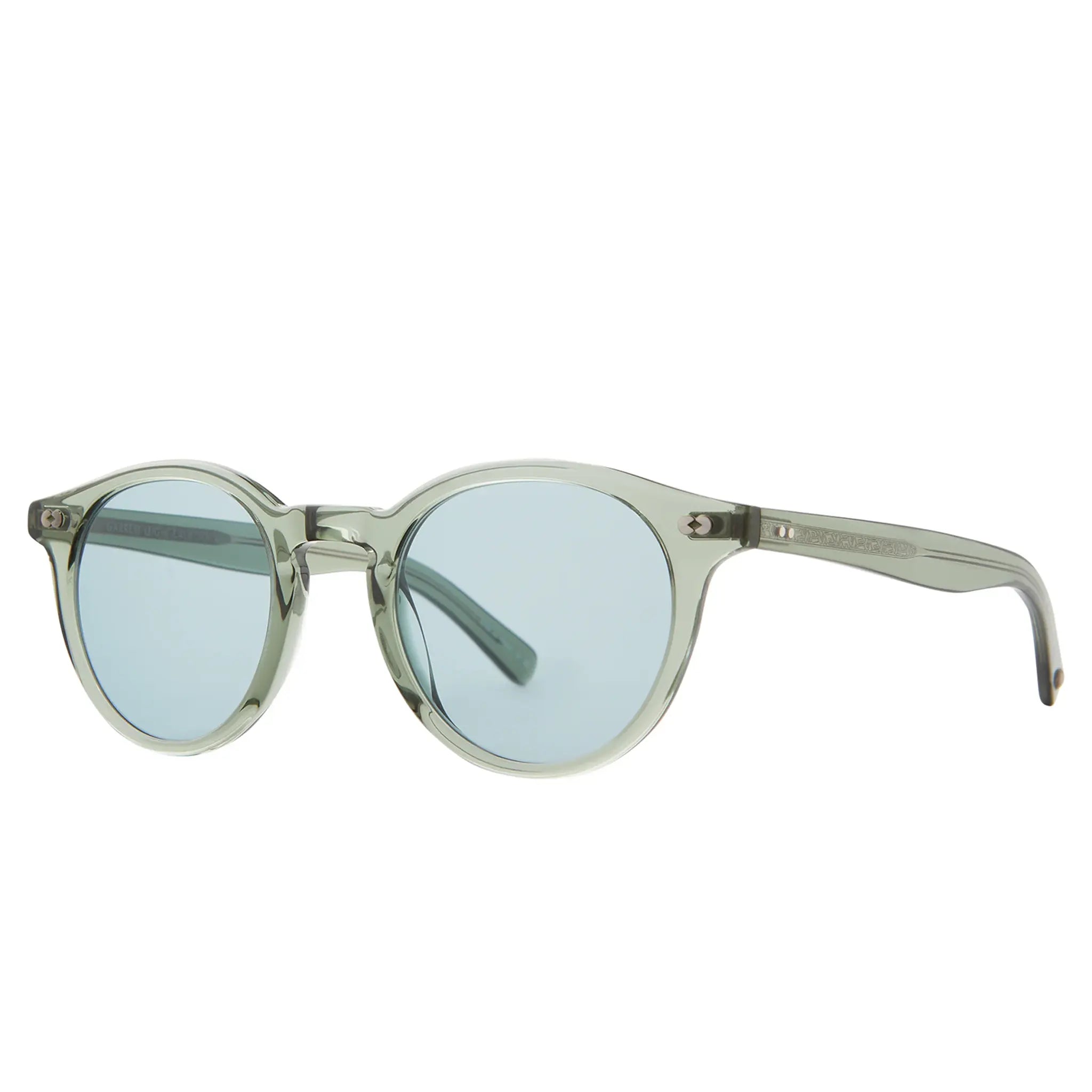 Front Side View of Garrett Leight Clune X Forever Classic Juniper Sunglasses 2129-47-JUN/PBLU