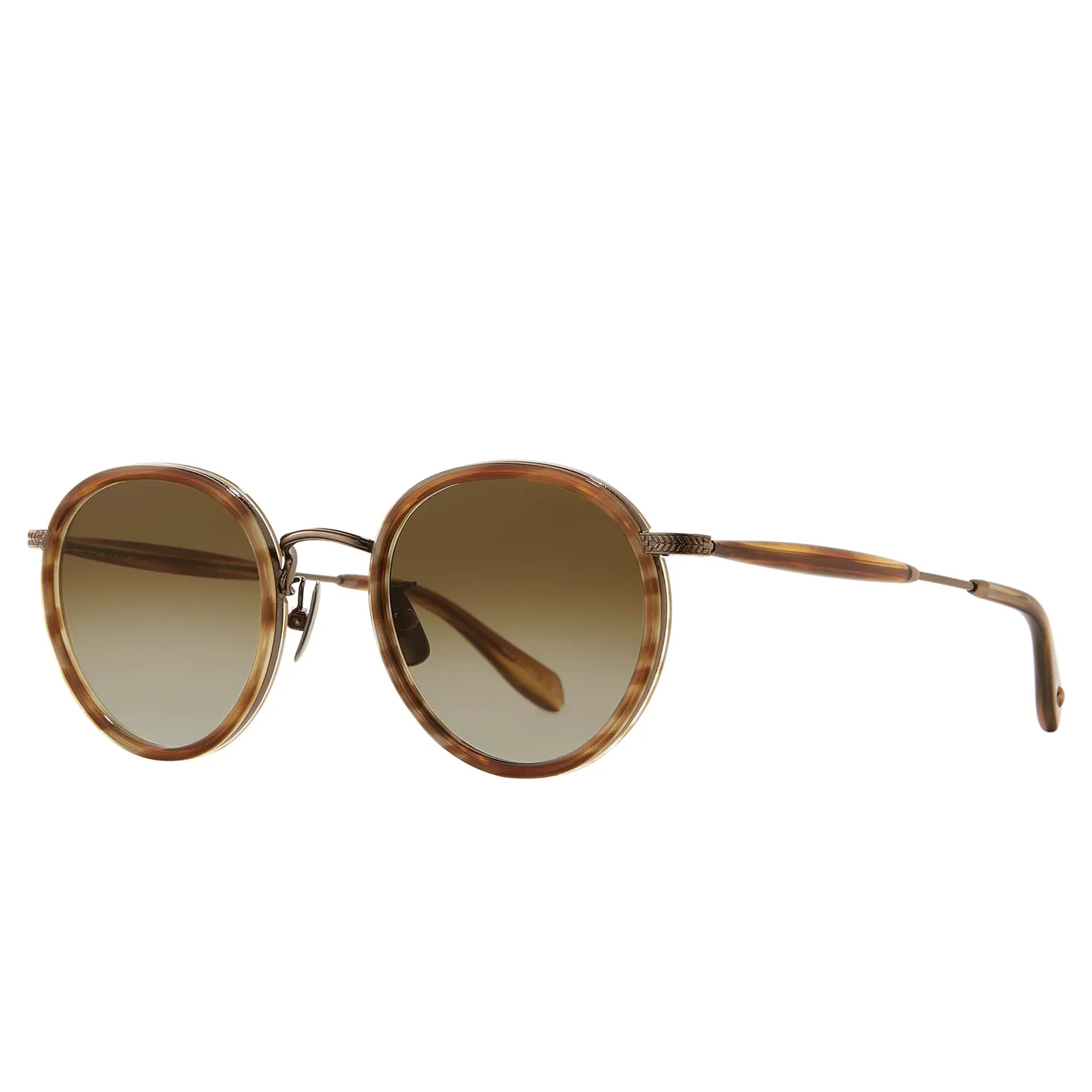Front Side View of Garrett Leight Wilson X Forever Classic Demi Blonde Antique Gold Sunglasses 4075-49-DB-ATG/SFPALG