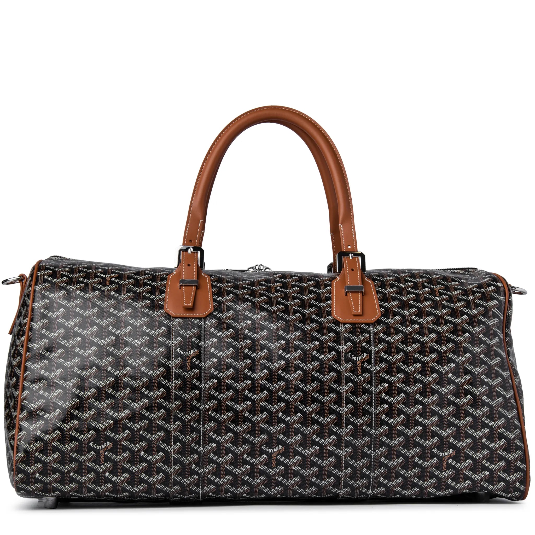 Front view of Goyard Boston 50 Black Tan Bag With Strap
