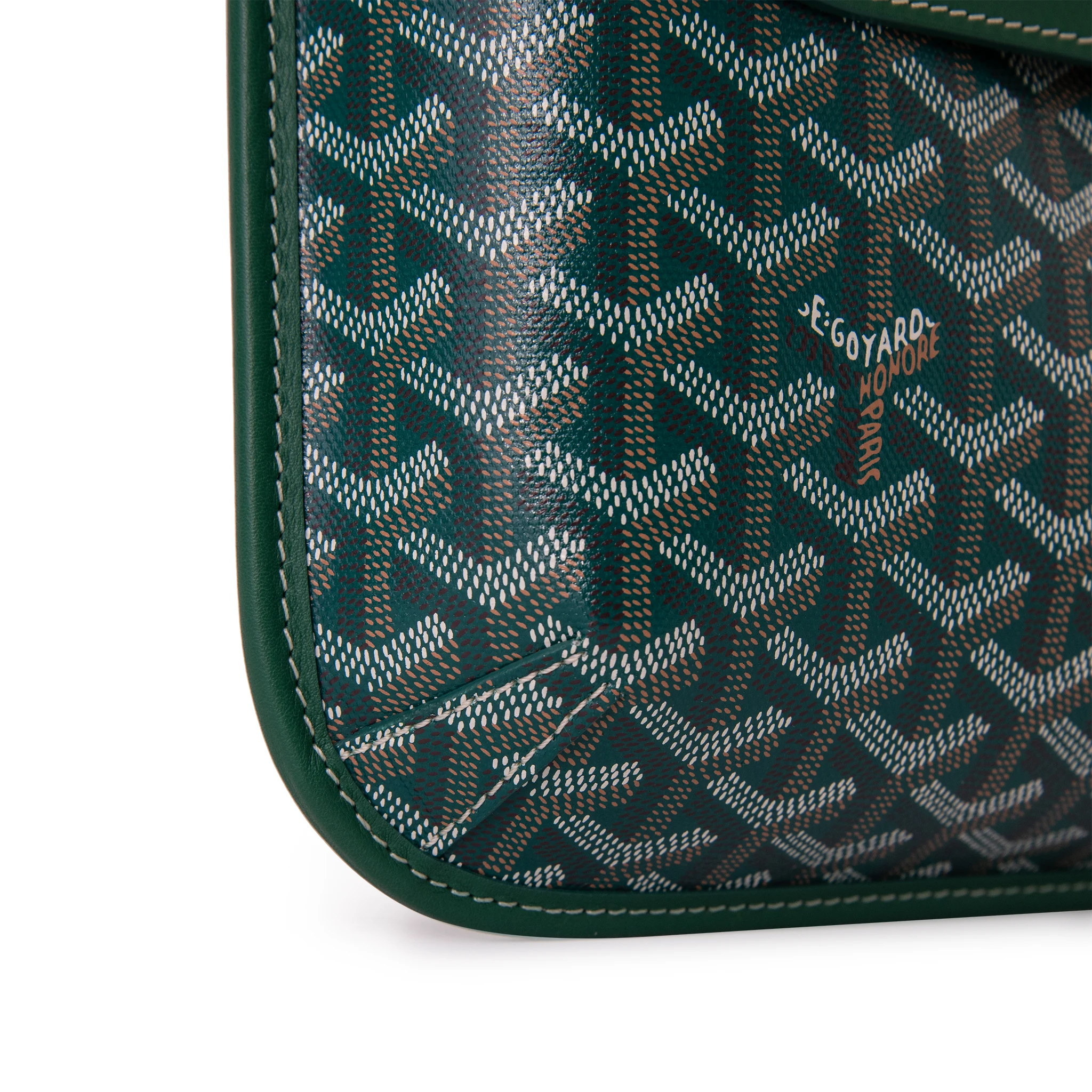 Close up of Goyard Coursier Green Messenger Bag