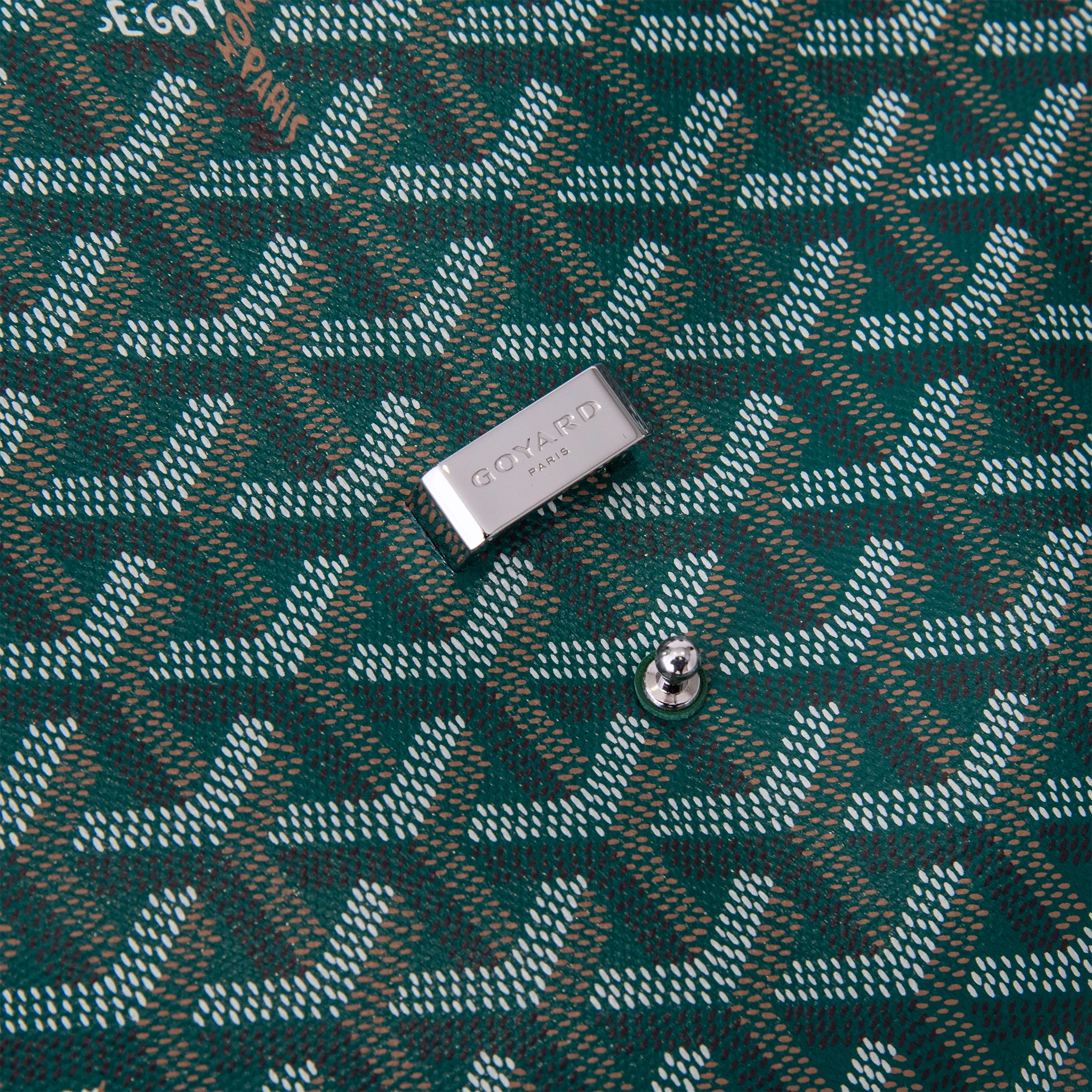 Close up of Goyard Coursier Green Messenger Bag