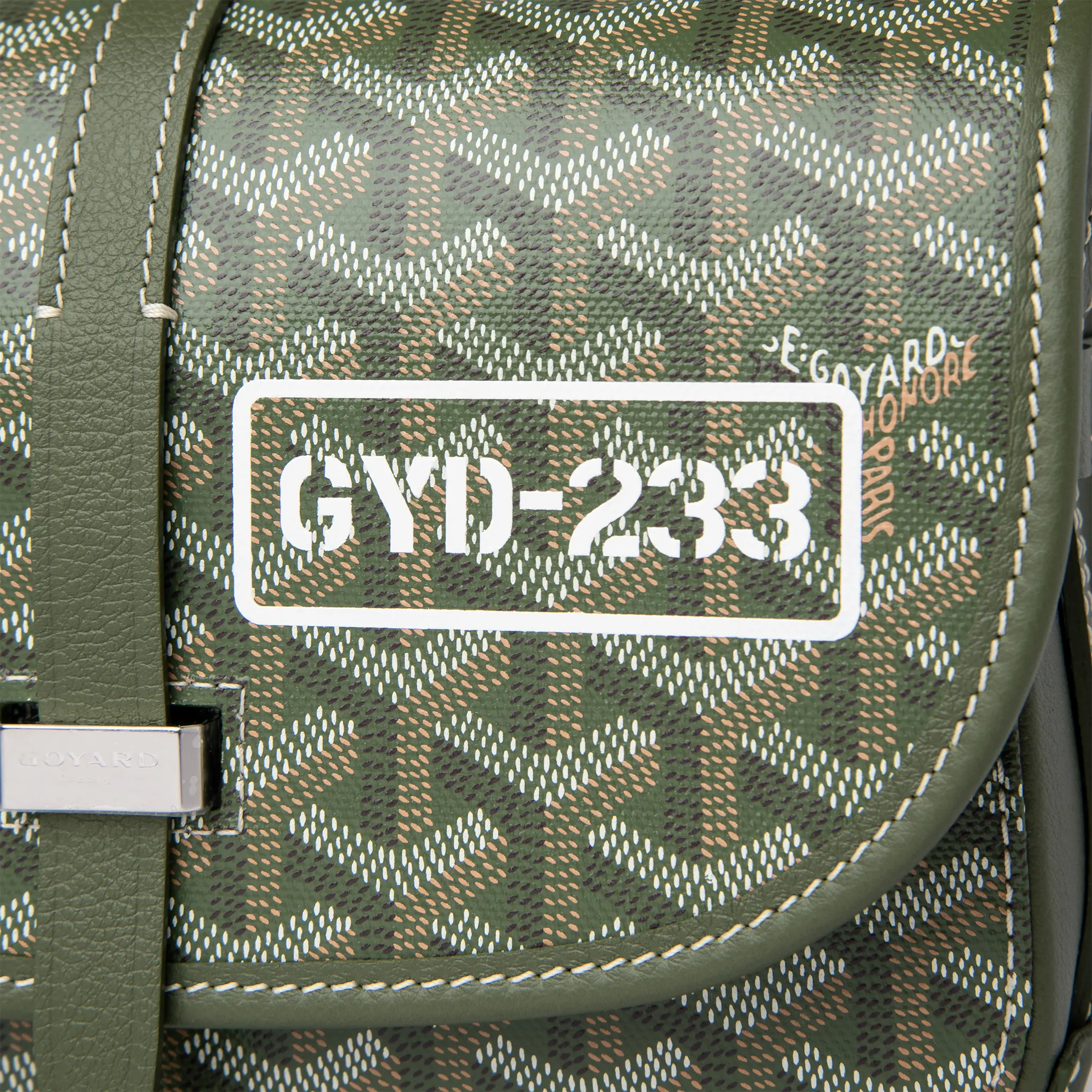 Detail view of Goyard Goyardine Belvedere II Khaki PM Messenger Bag