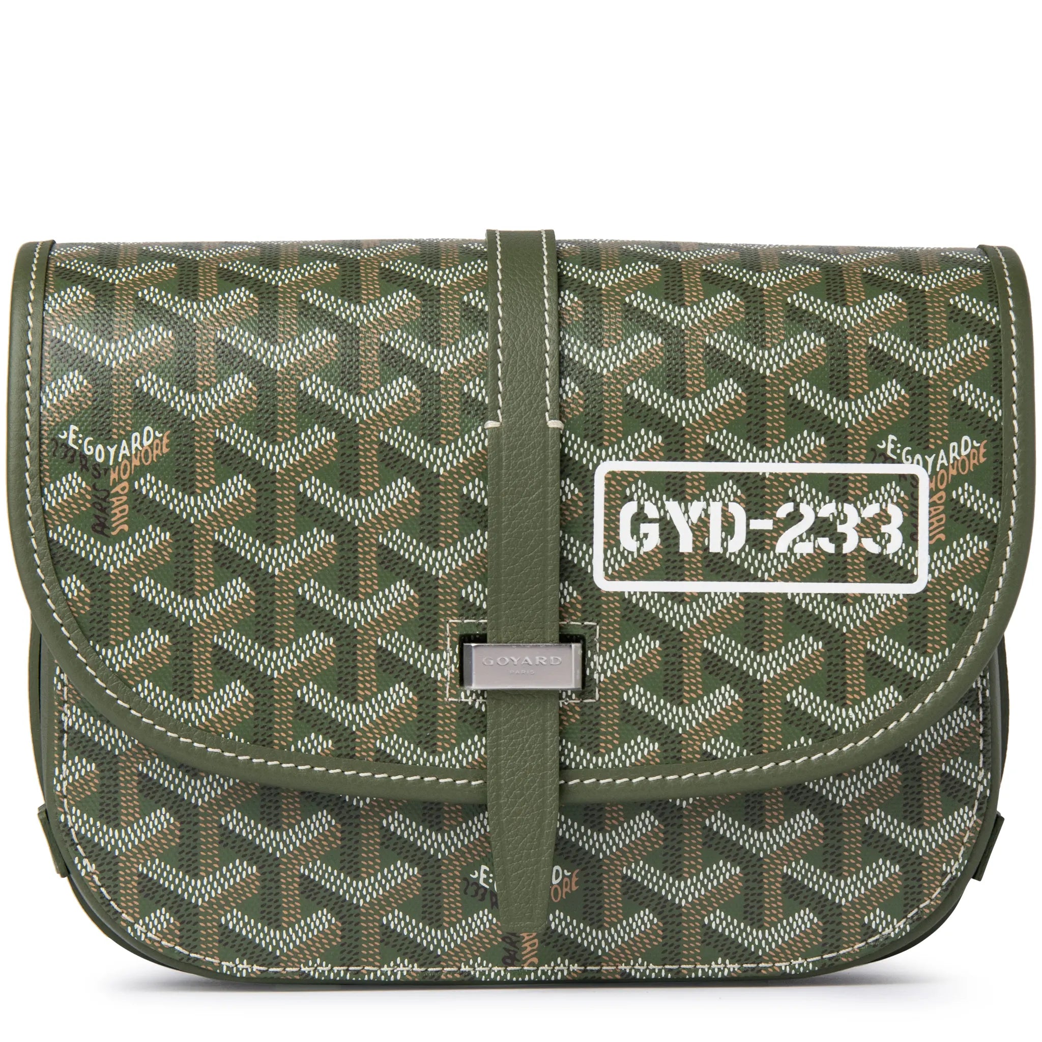 Front view of Goyard Goyardine Belvedere II Khaki PM Messenger Bag