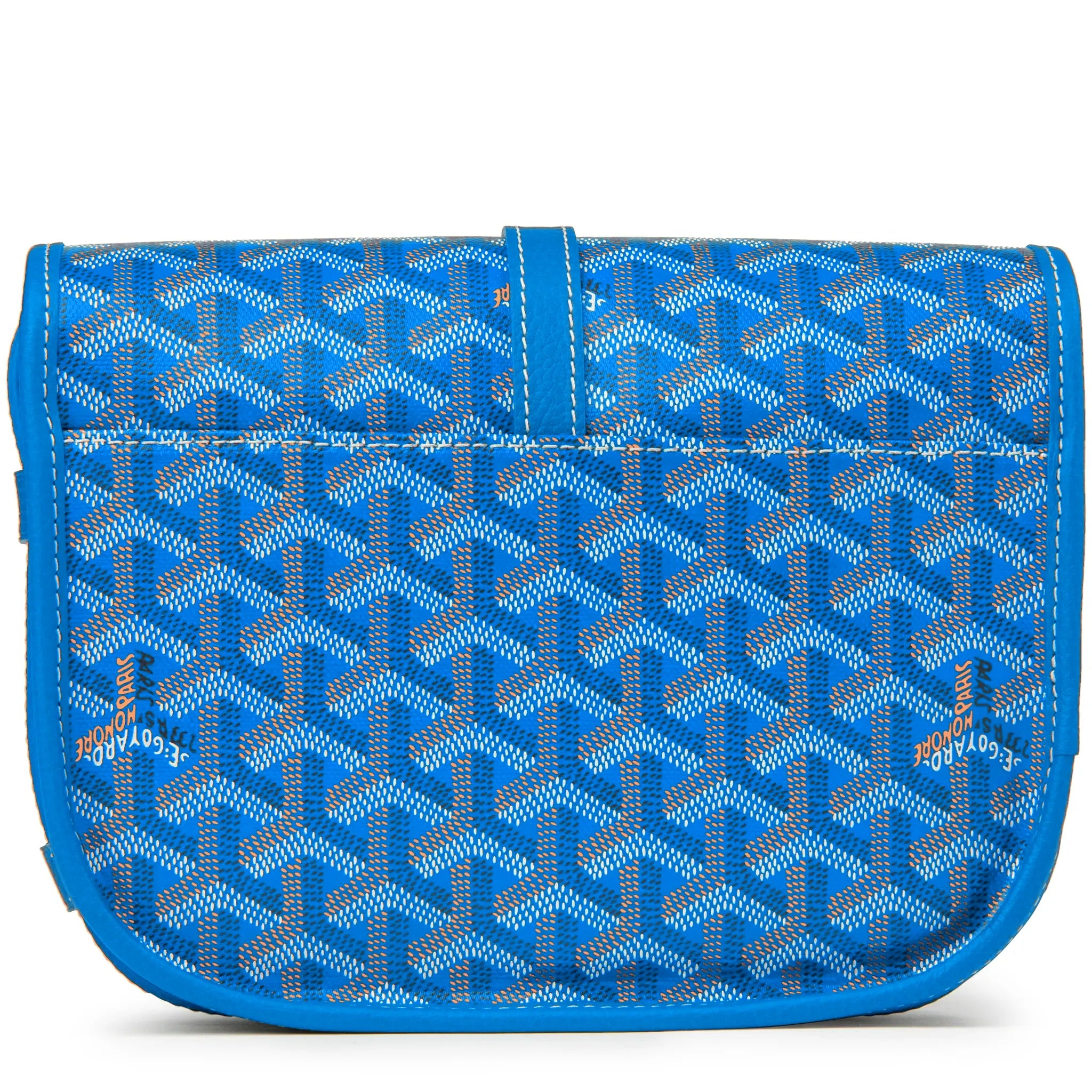Back view of Goyard Goyardine Belvedere II Sky Blue PM Messenger Bag