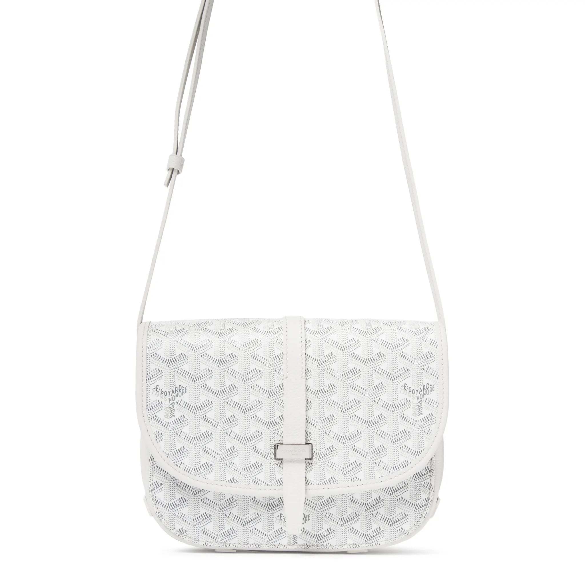 Full View of Goyard Goyardine Belvedere II White PM Messenger Bag BELVE3PMLTY50CG50P