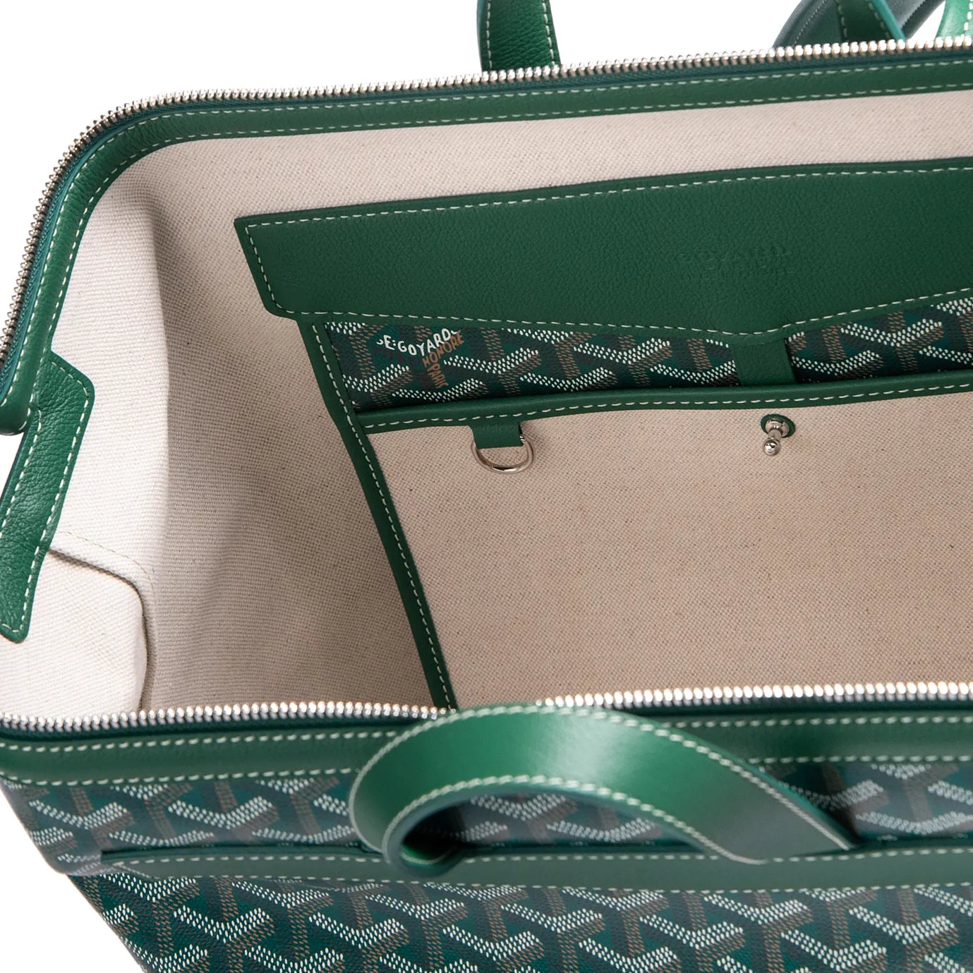 Open view of Goyard Green Cisalpin Backpack