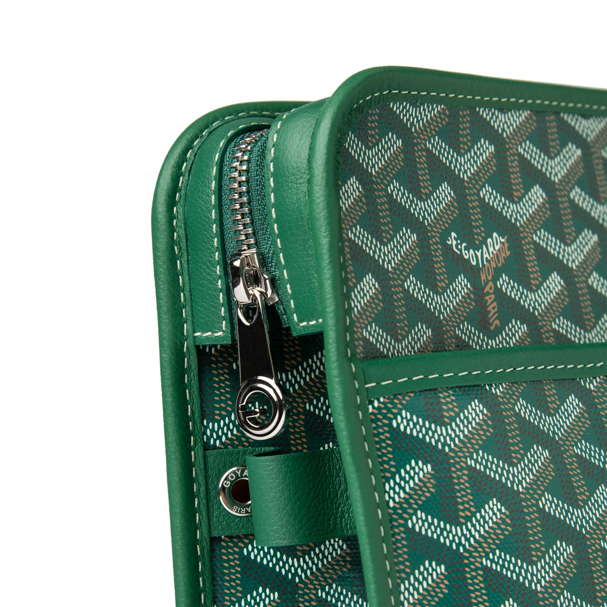 Close up image of Goyard Jouvence GM Green Washbag