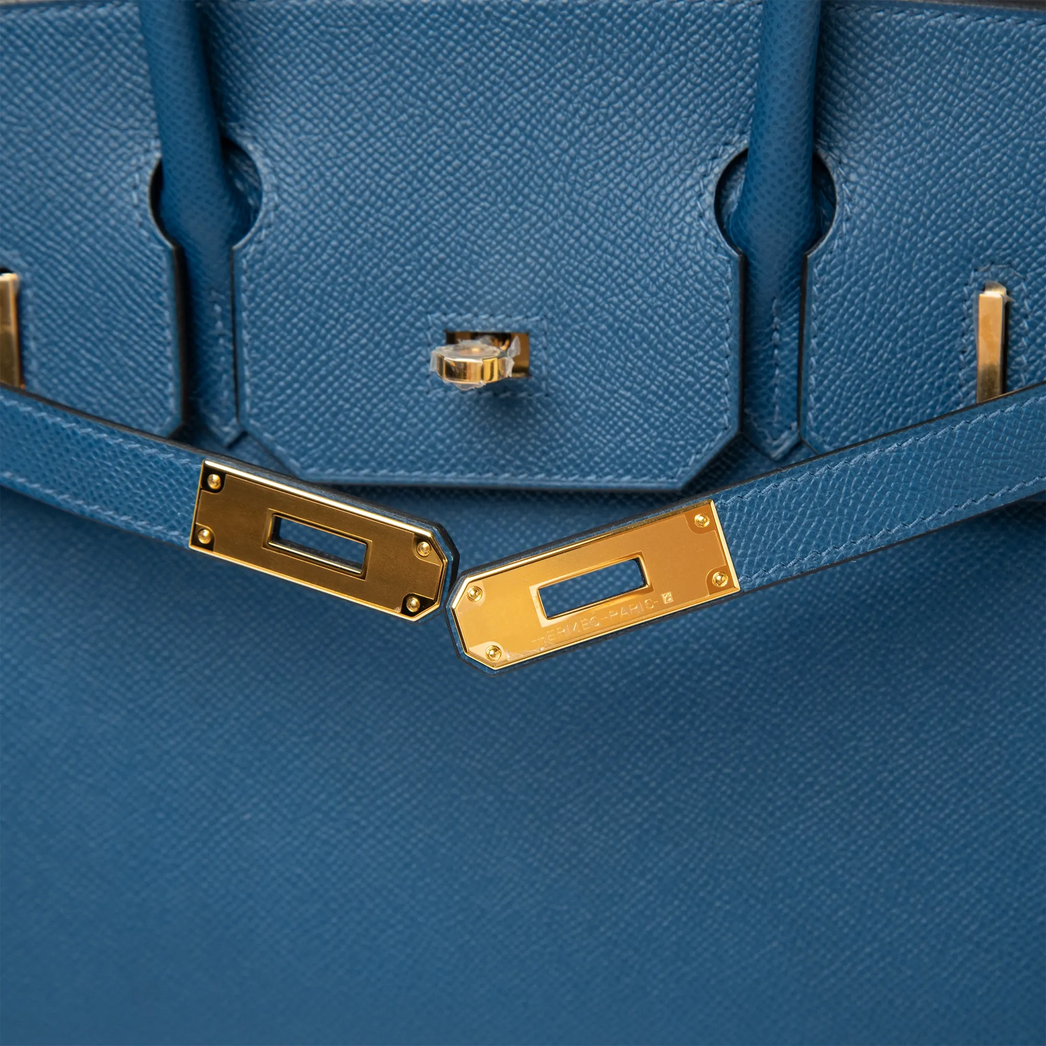 Detailed Locked View of Hermès Birkin 30 Deep Blue Epsom Leather Gold Hardware LU1380225624872