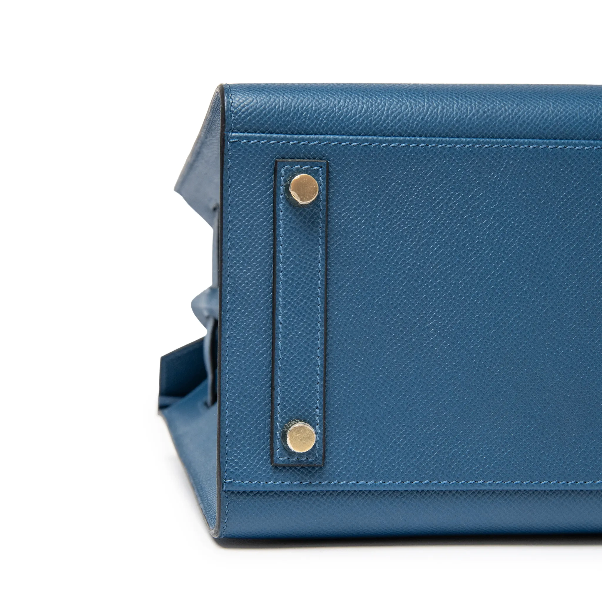 Detailed Lower View of Hermès Birkin 30 Deep Blue Epsom Leather Gold Hardware LU1380225624872