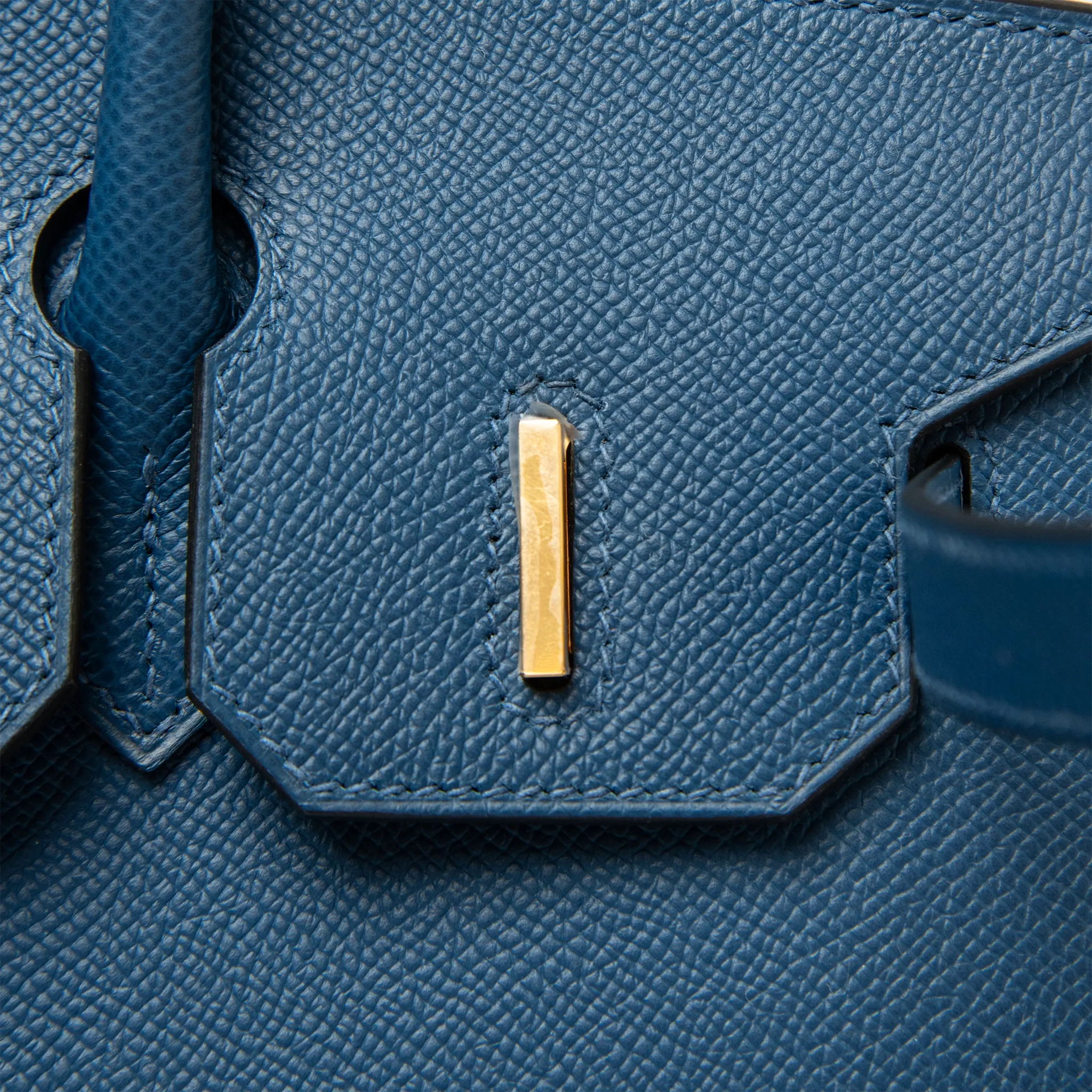 Detailed View of Hermès Birkin 30 Deep Blue Epsom Leather Gold Hardware LU1380225624872