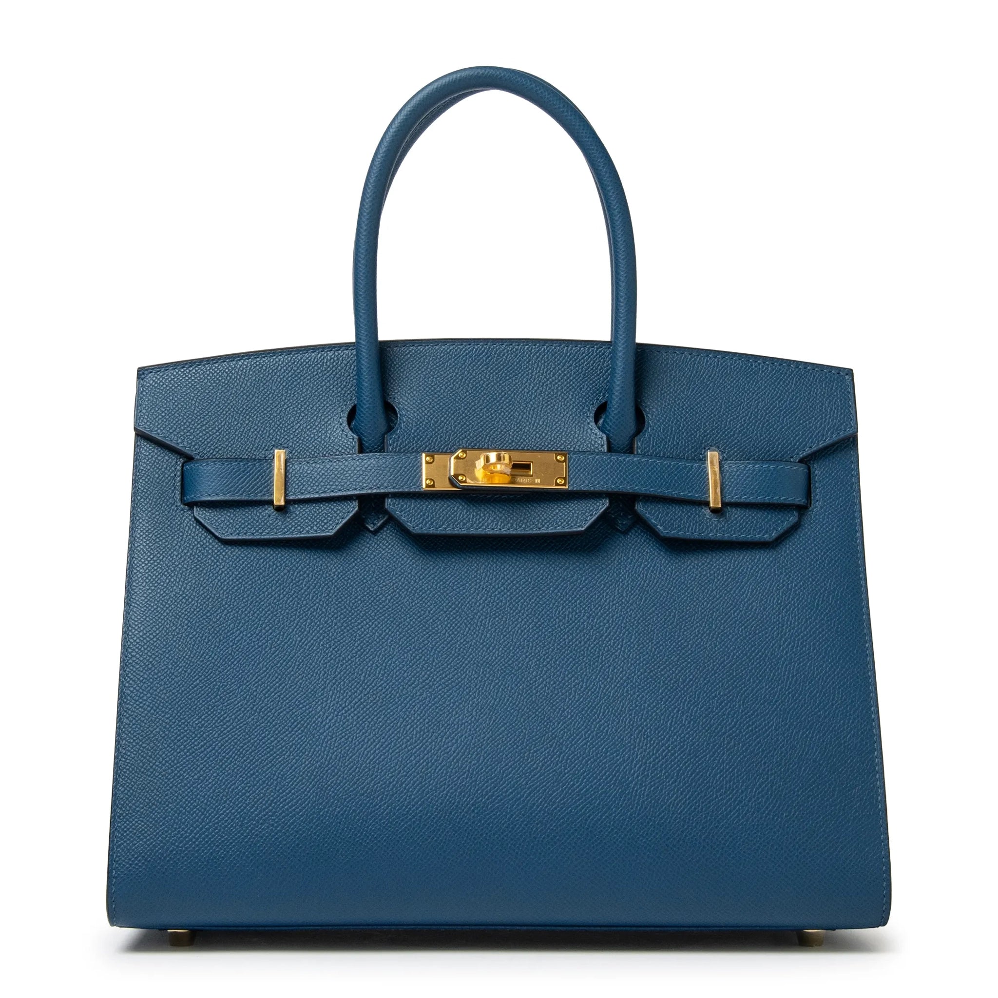 Front Belt View of Hermès Birkin 30 Deep Blue Epsom Leather Gold Hardware LU1380225624872
