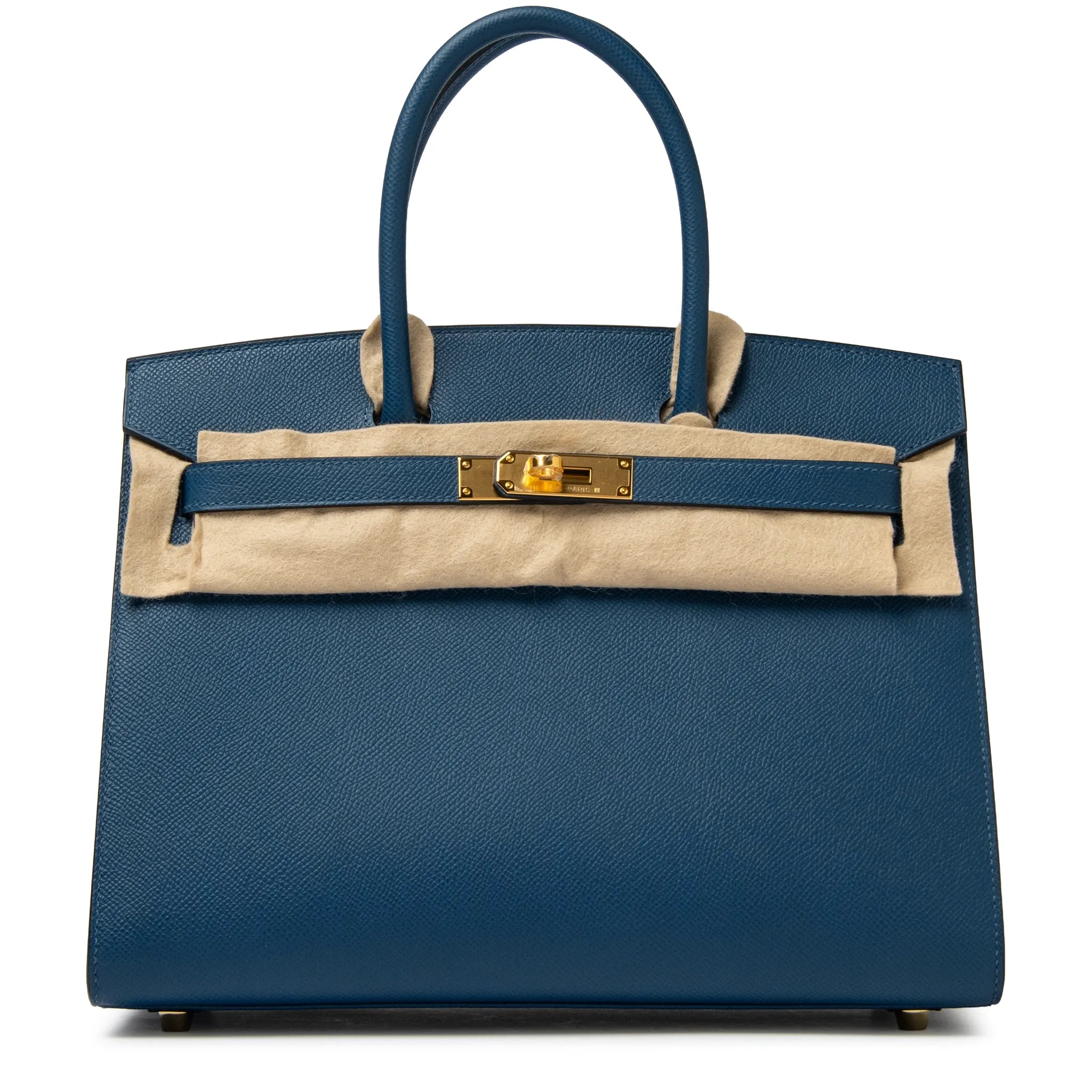 Front View of Hermès Birkin 30 Deep Blue Epsom Leather Gold Hardware LU1380225624872