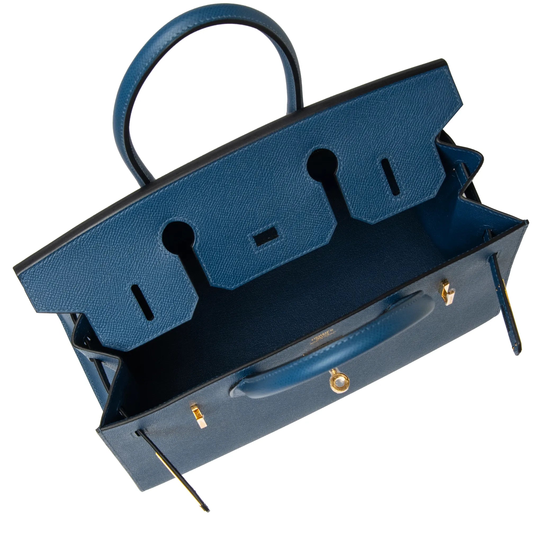 Inside View of Hermès Birkin 30 Deep Blue Epsom Leather Gold Hardware LU1380225624872
