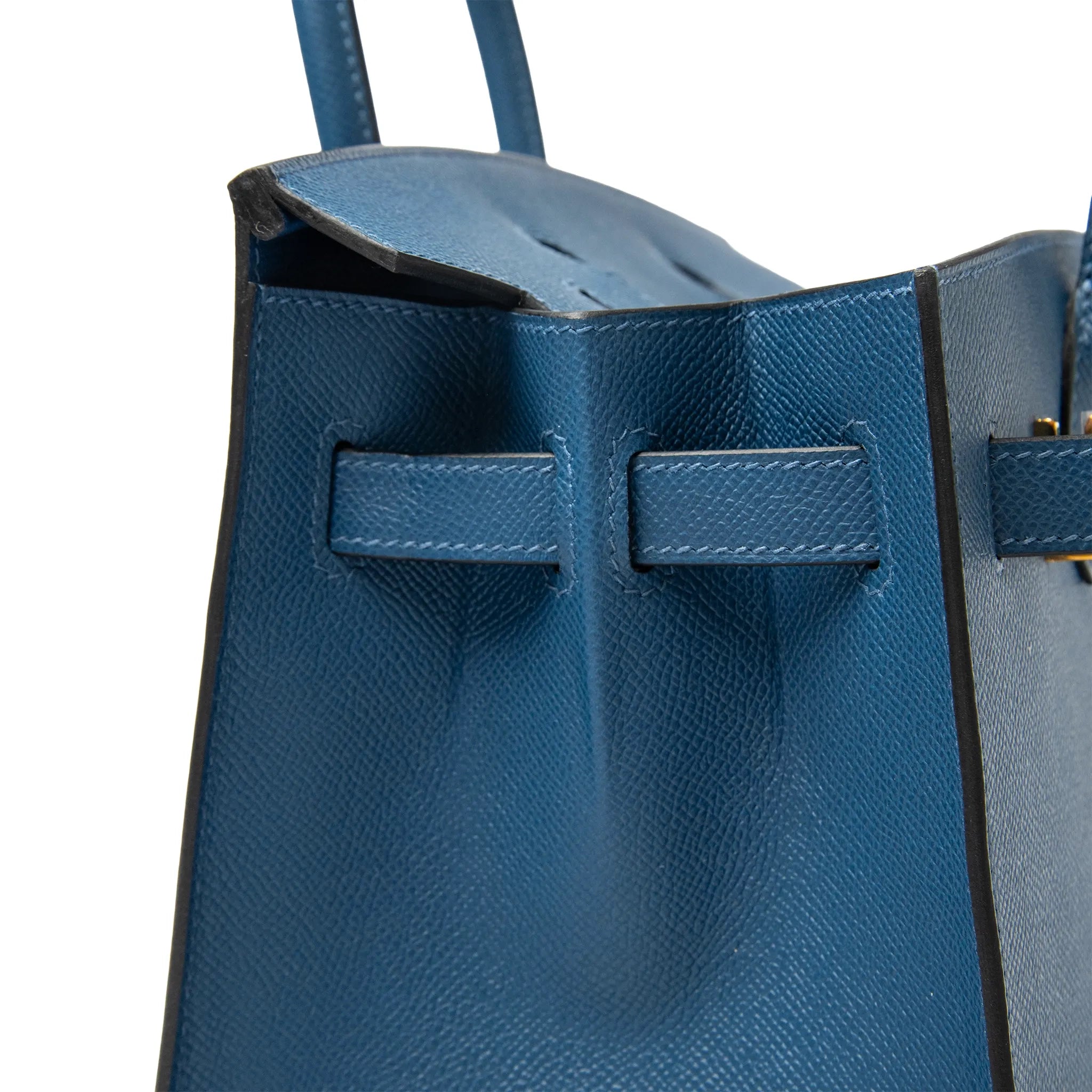 Side View of Hermès Birkin 30 Deep Blue Epsom Leather Gold Hardware LU1380225624872