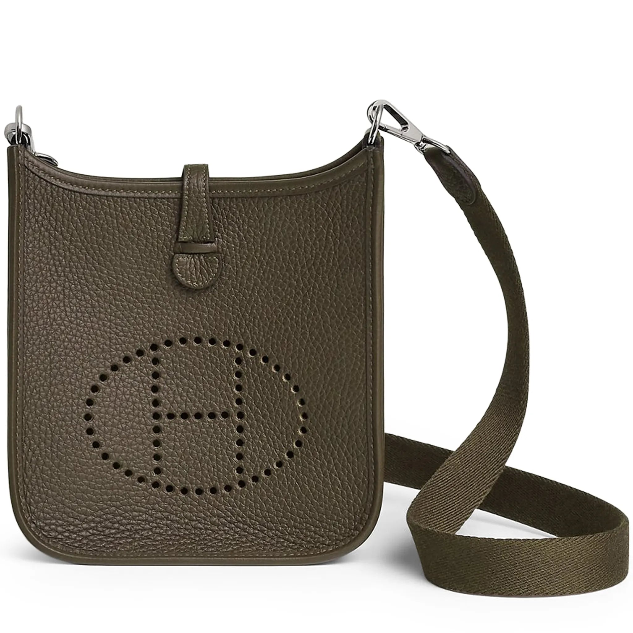 Front View of Hermes Evelyne 16 Amazone Taurillon Clemence Vert Loden Palladium Hardware H069426CKFS