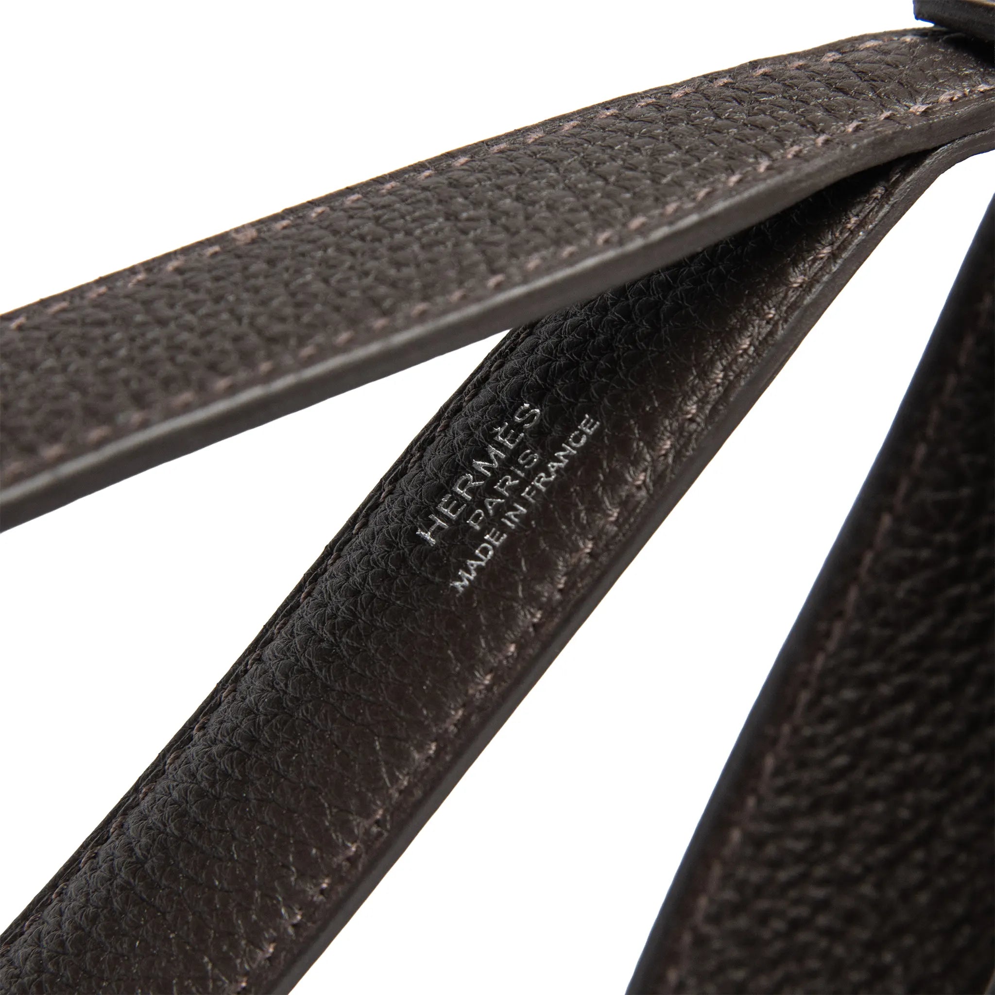Detailed View of Hermes Kelly Depeches 25 Negonda Calfskin Bai Brun Palladium Hardware
