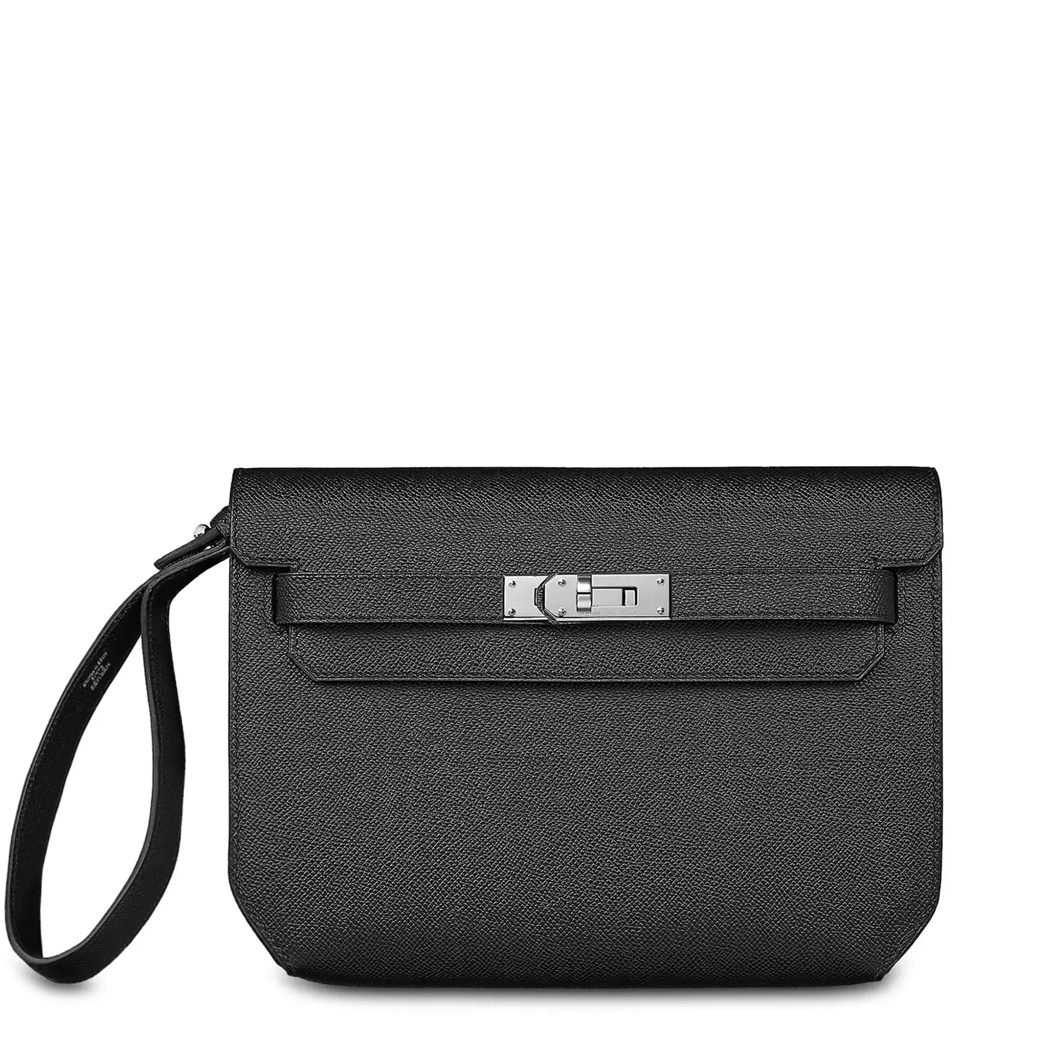 Front view of Hermes Kelly Depeches 25 Togo Black Palladium Hardware H078397CK89