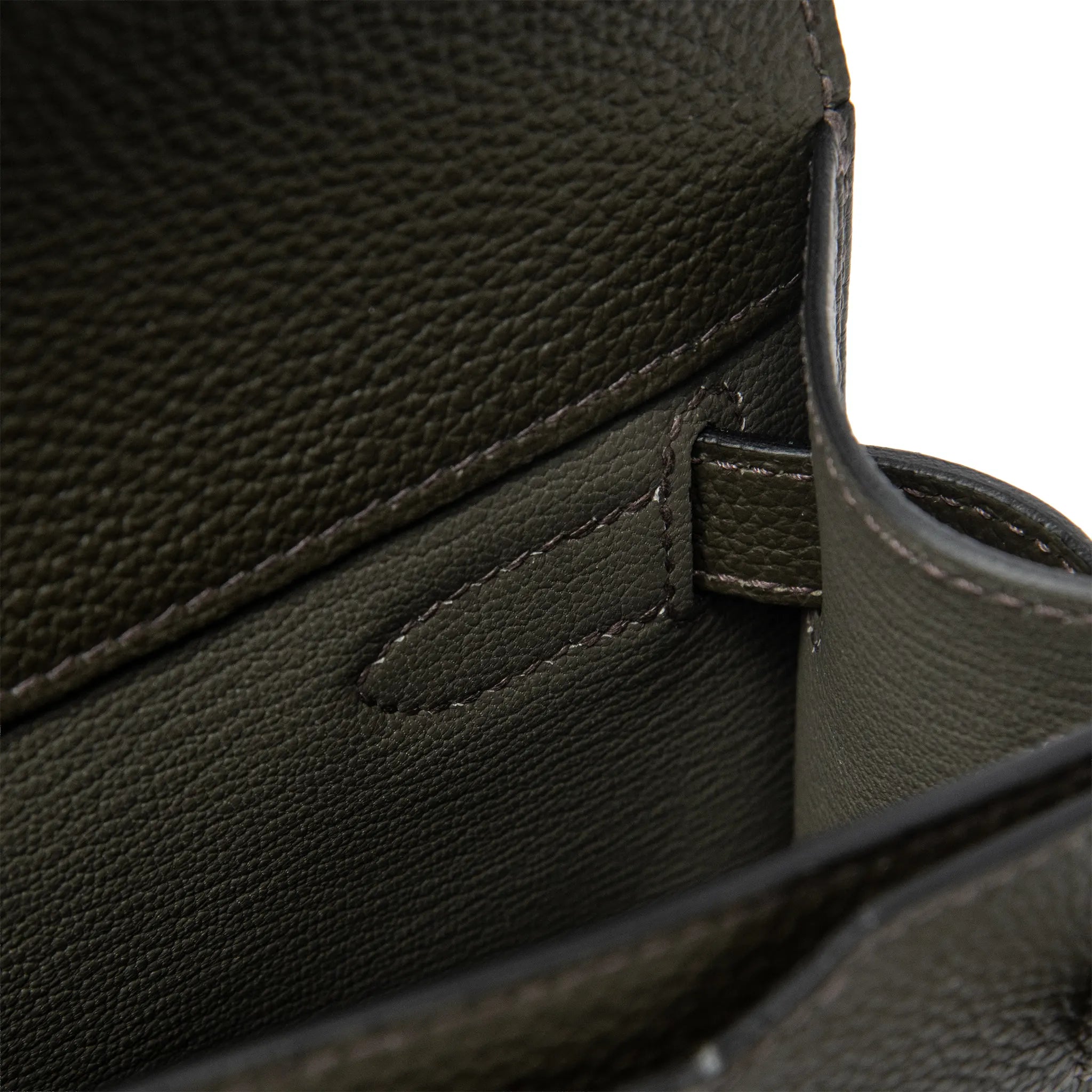 Detailed View of Hermes Kelly Depeches 25 Togo Calfskin Vert De Gris Palladium Hardware