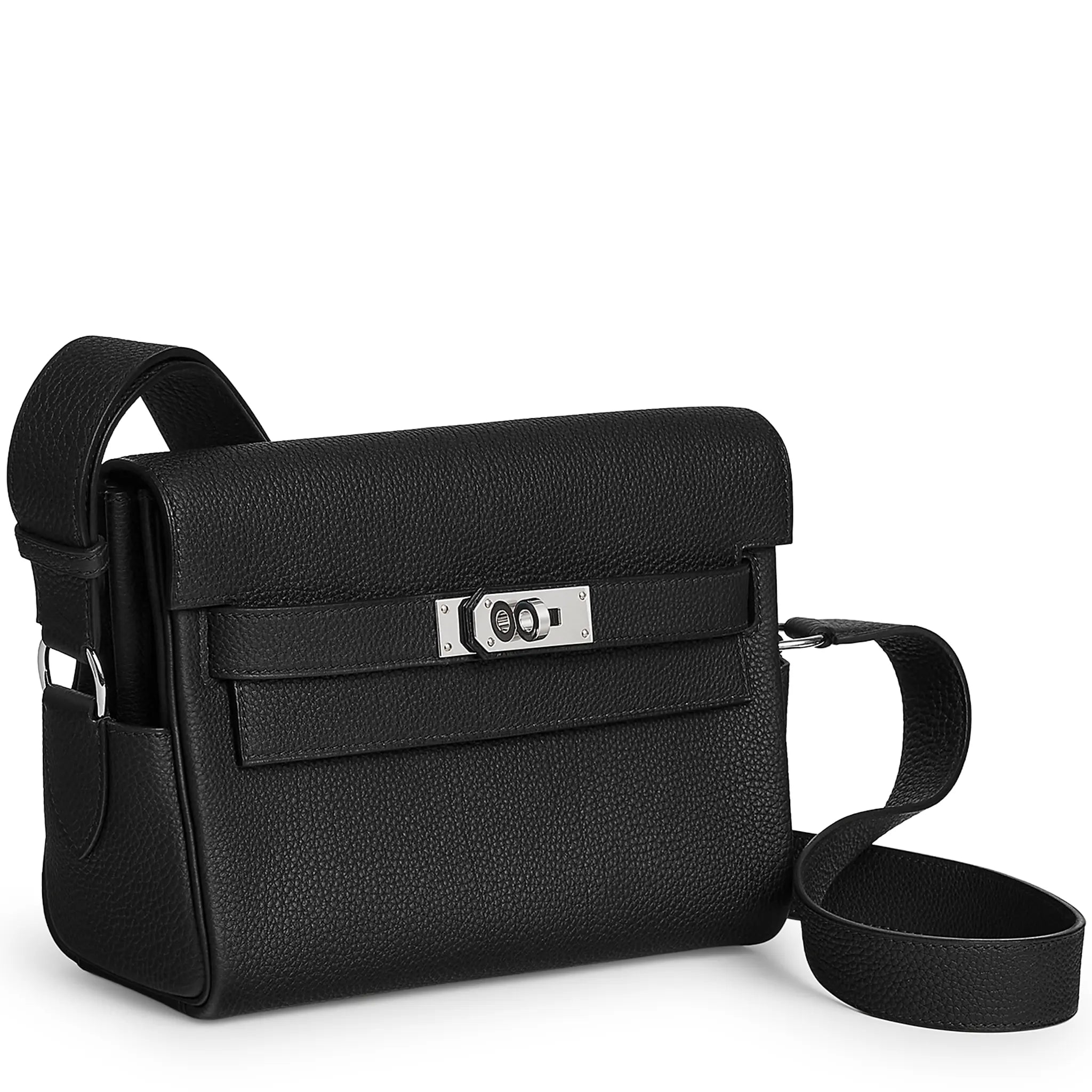 Front Side View of Hermes Kelly Togo Calfskin Palladium Hardware Noir Messenger Bag H085671CK89