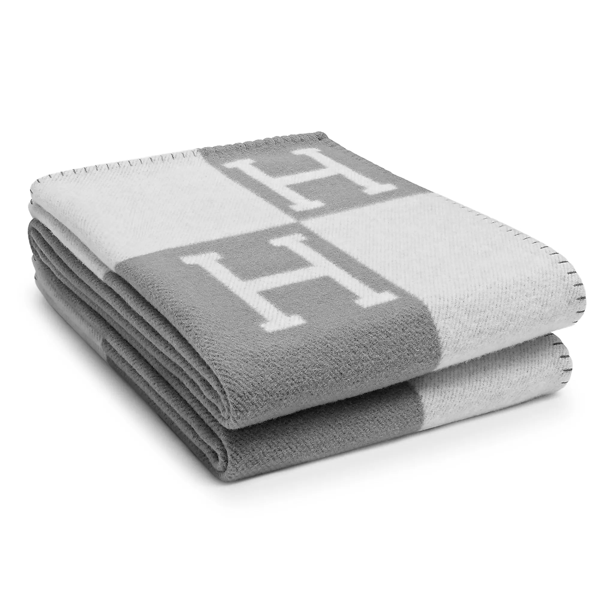 Front View of Hermès Paris Avalon Throw Grey Blanket H102668M 53