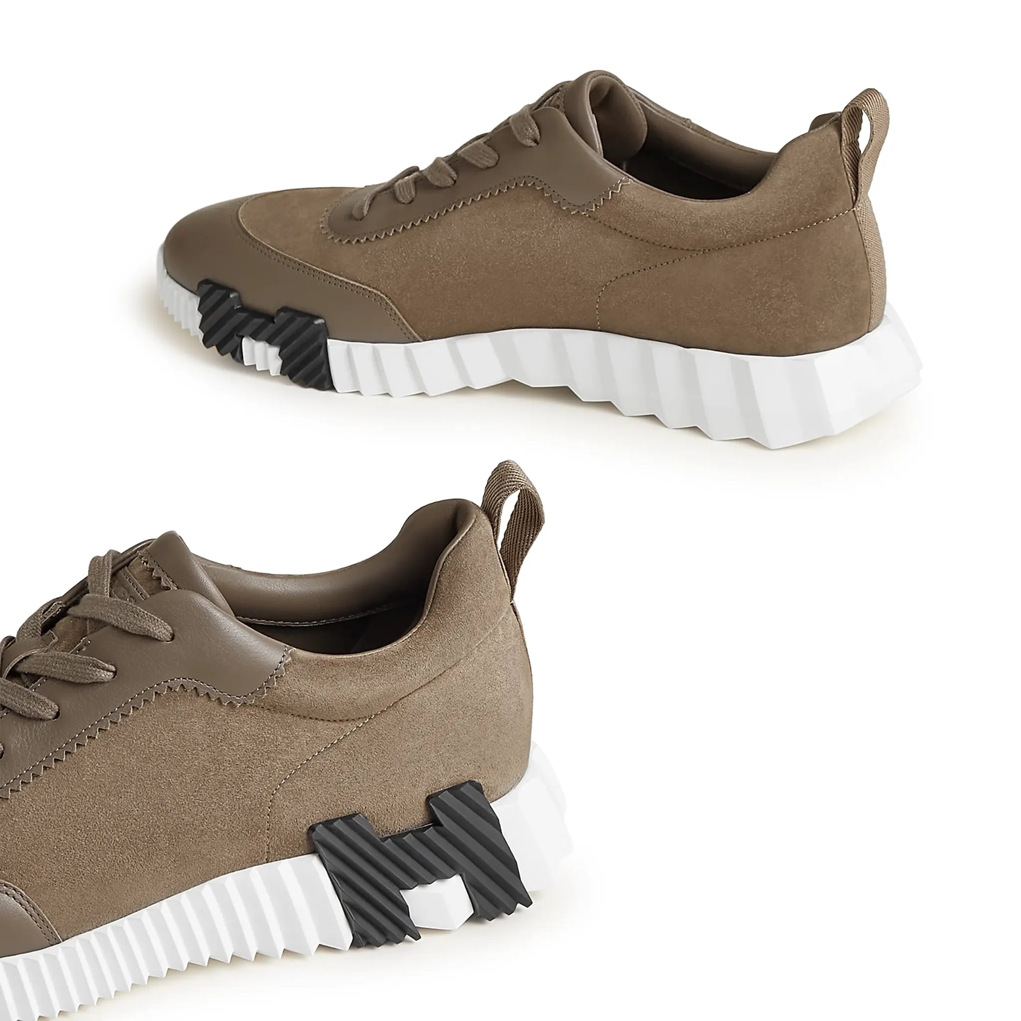 Side View of Hermès Paris Bouncing Calf Sneaker Etoupe H231763ZHX3400