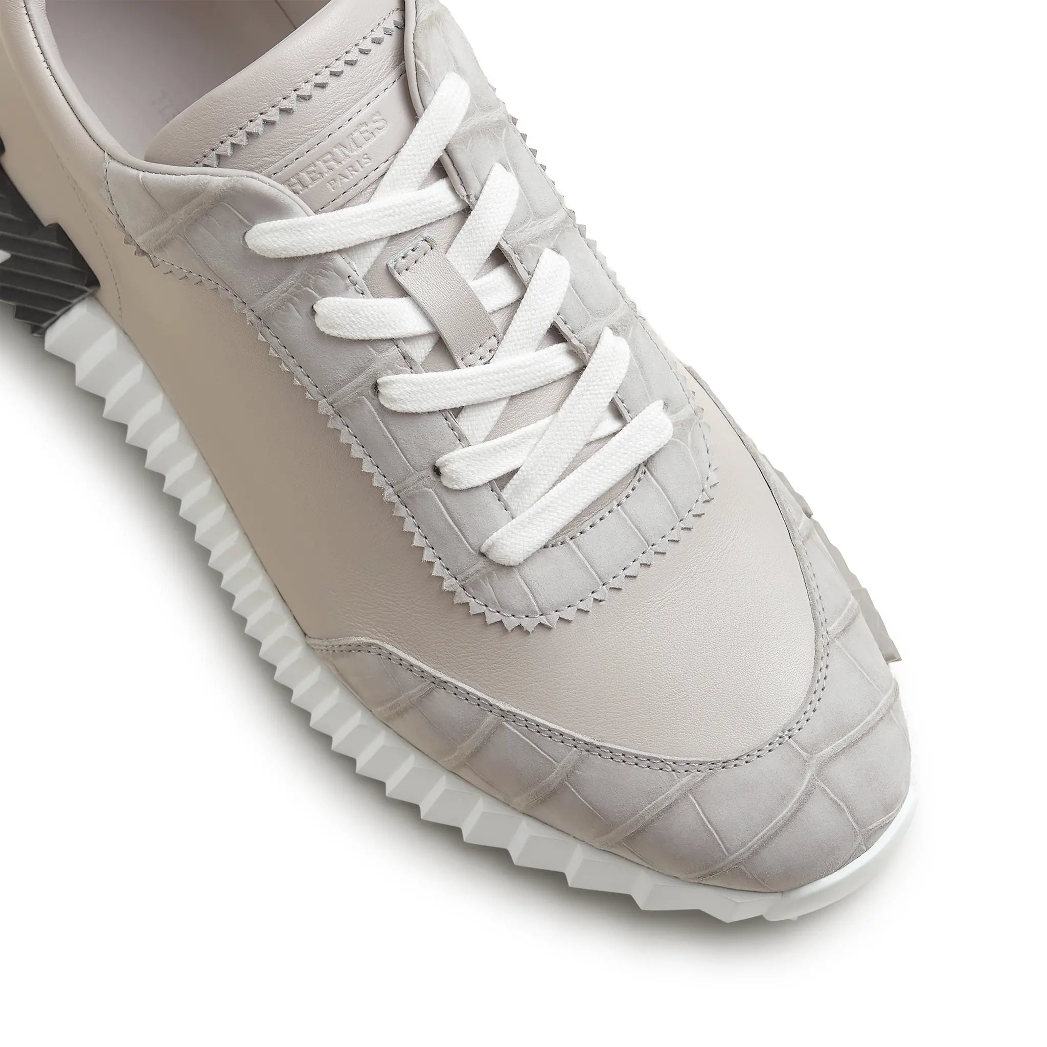 Upper Side View of Hermes Paris Bouncing Calf Sneaker Gris Quartz H251809ZHQZ430
