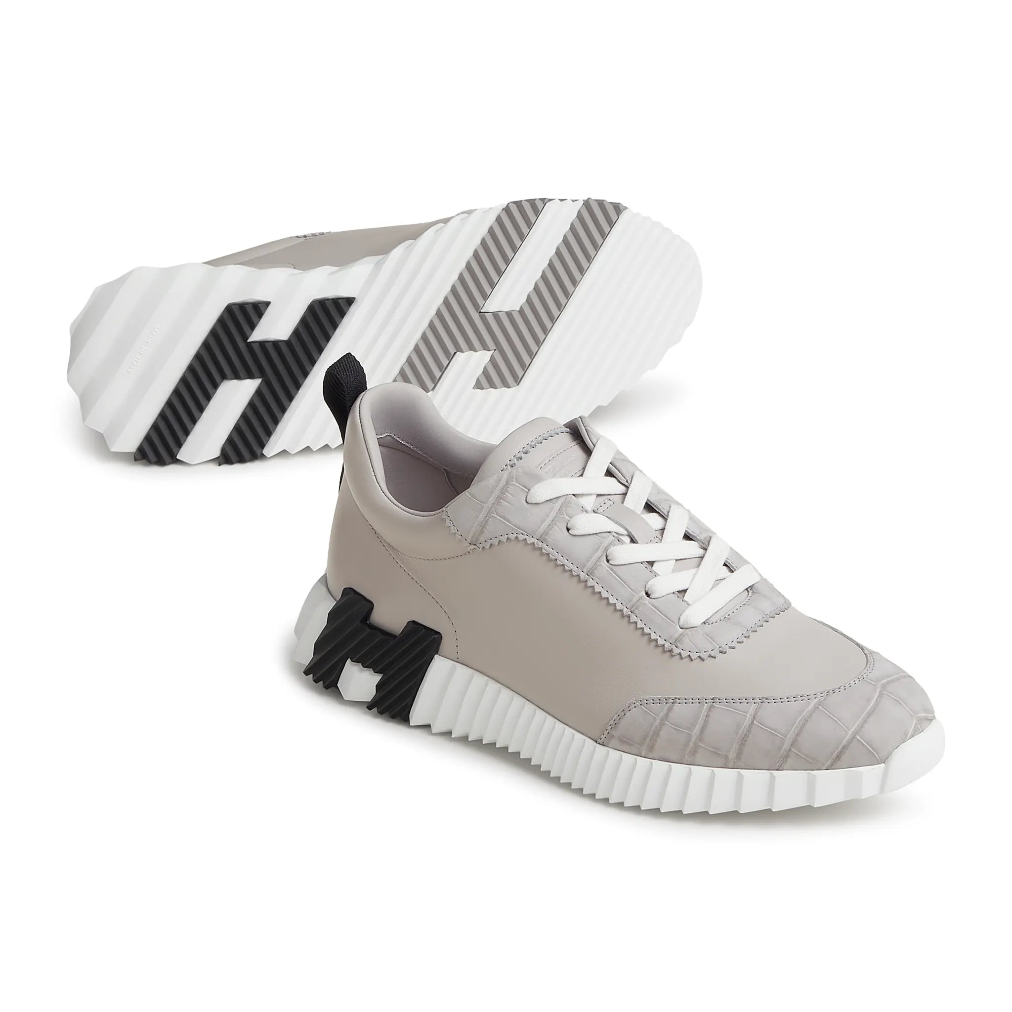 Sole Side View of Hermes Paris Bouncing Calf Sneaker Gris Quartz H251809ZHQZ430