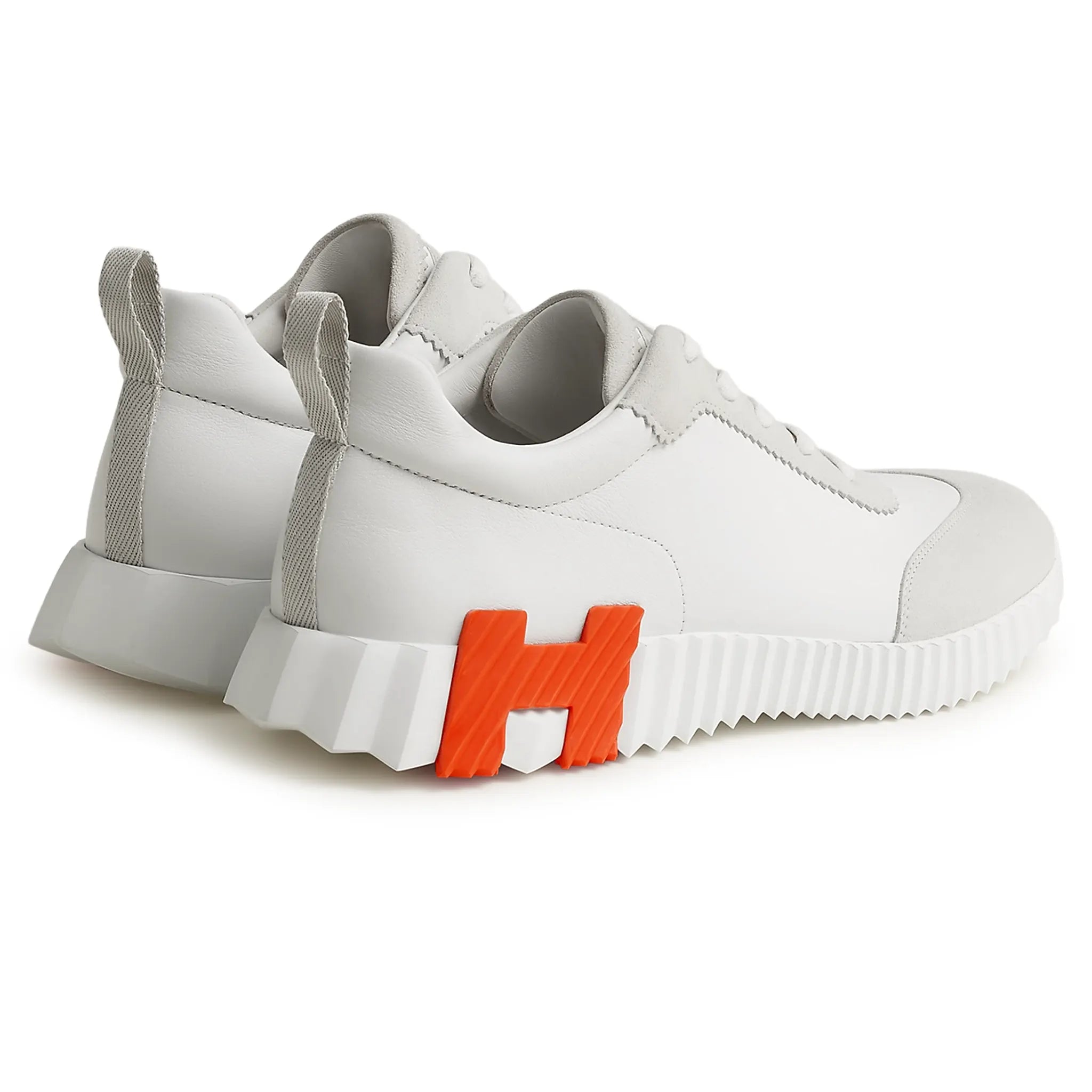 Back side View of Hermès Paris Bouncing Calf Sneaker White Orange H221898ZH94400