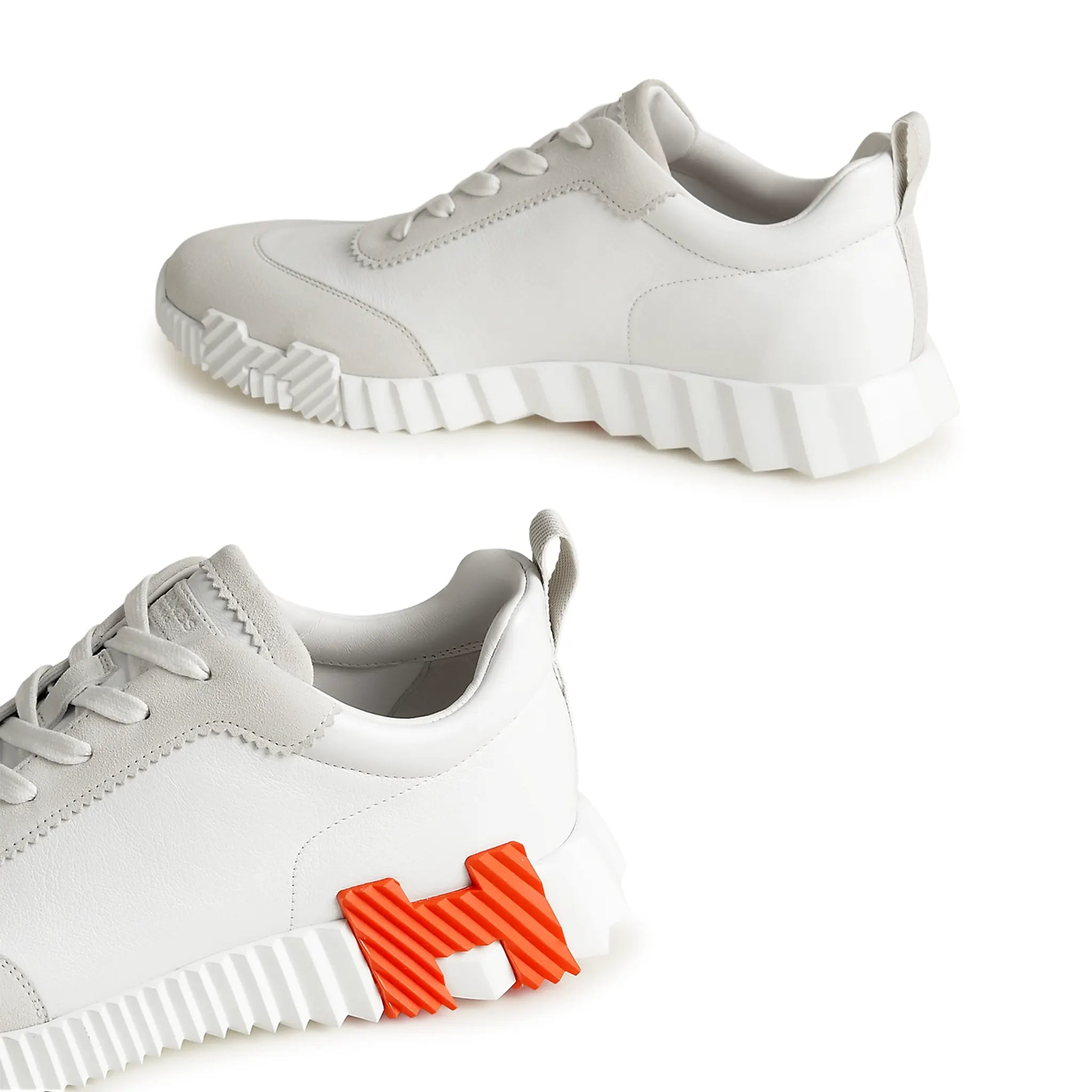 Side View of Hermès Paris Bouncing Calf Sneaker White Orange H221898ZH94400