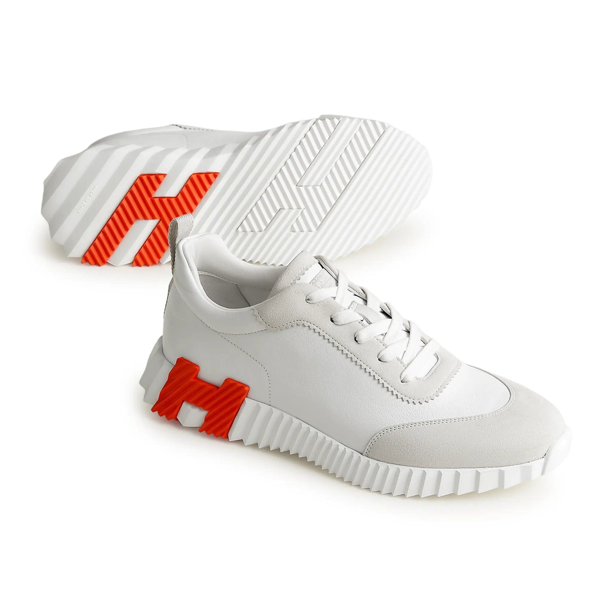 Solo View of Hermès Paris Bouncing Calf Sneaker White Orange H221898ZH94400