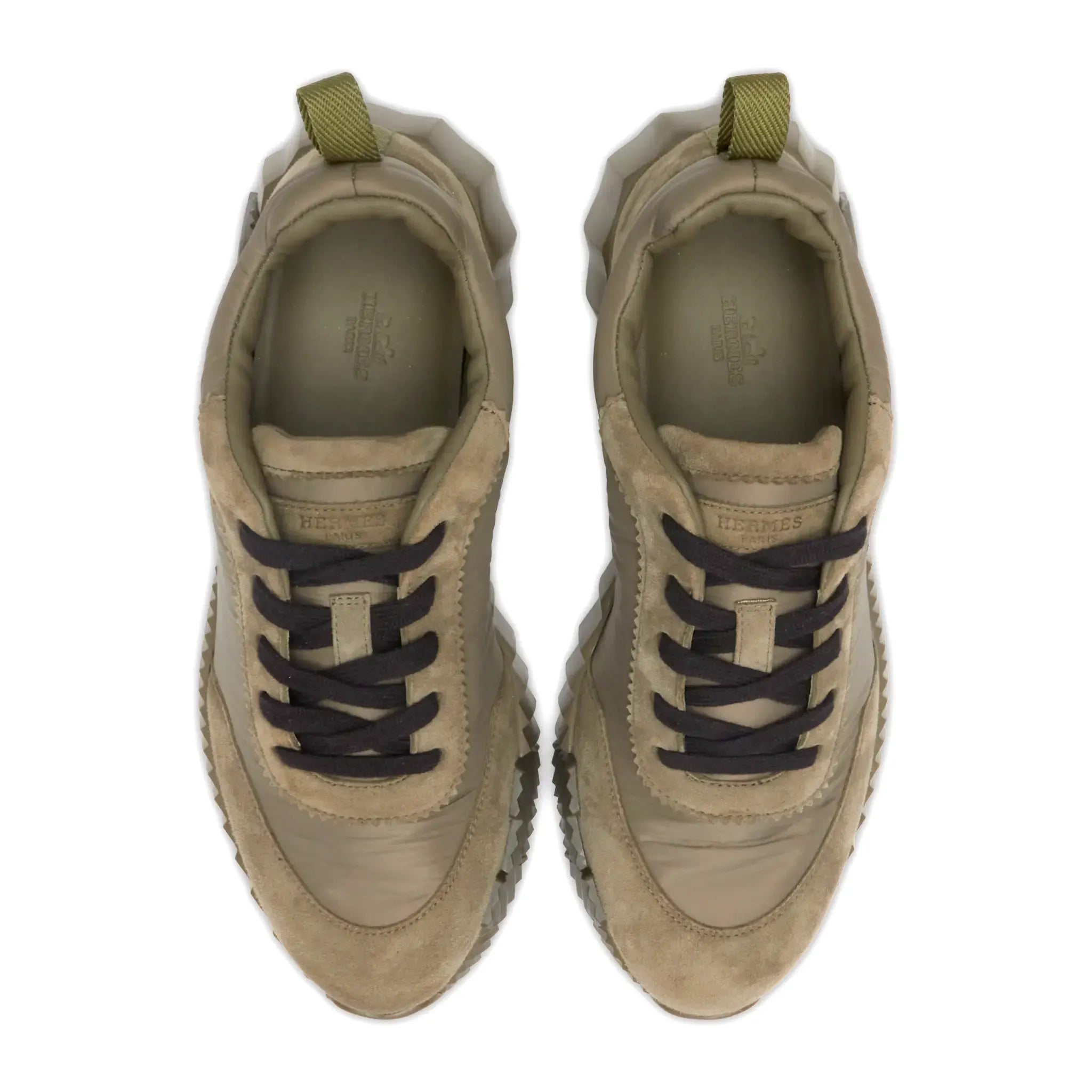 Upper View of Hermes Paris Bouncing Nylon Suede Sneaker Vert Tundra