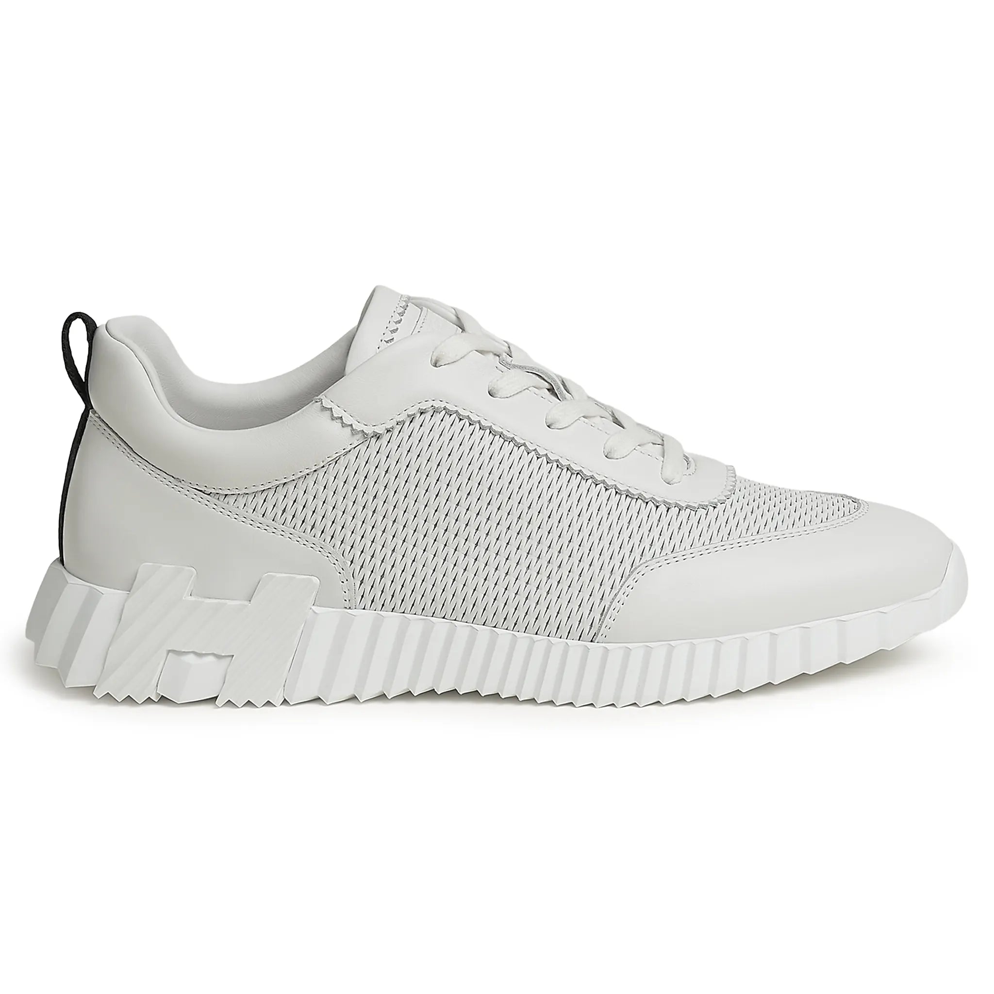 Side View of Hermes Paris Bouncing Perforated Leather Sneaker Blanc H261895ZH01400