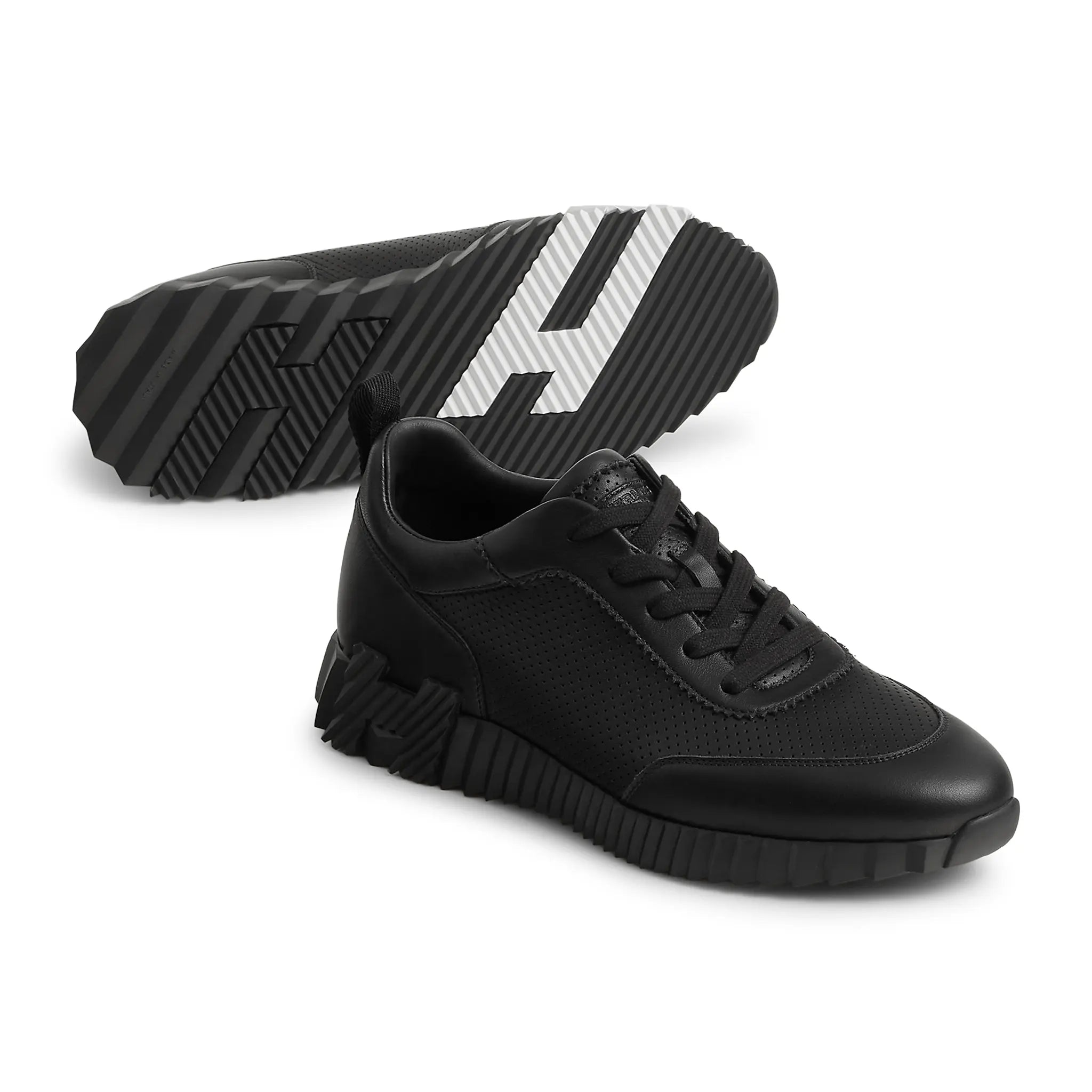 Side Sole Hermes Paris Bouncing Perforated Leather Sneaker Noir H261895ZH01400