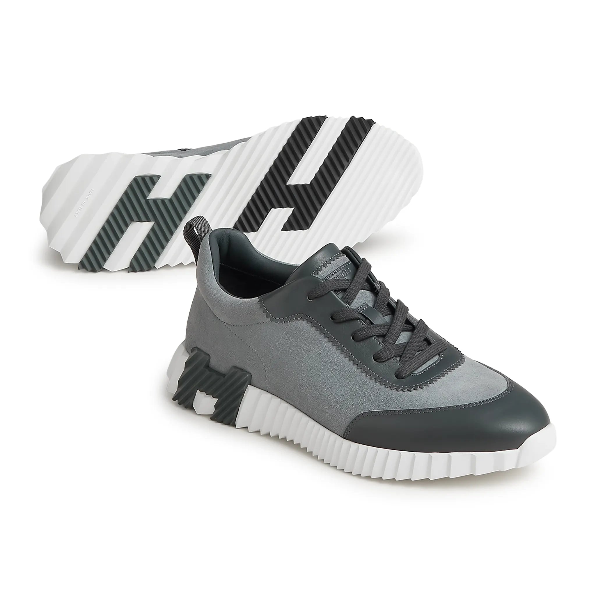 Front side view of Hermès Paris Bouncing Sneaker Gris Orage