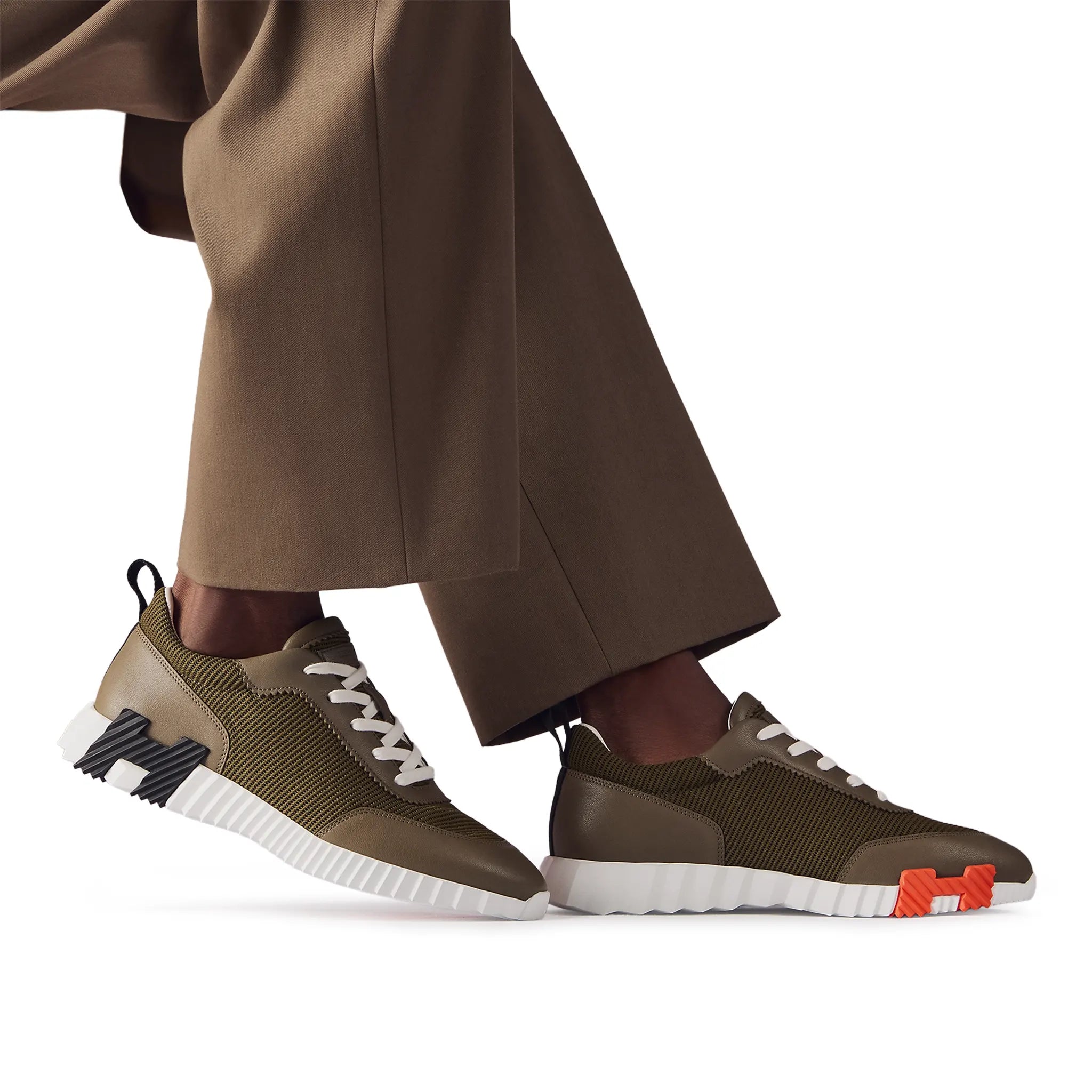 Model View of Hermès Paris Bouncing Sneaker Tundra Green H261897ZH1R400