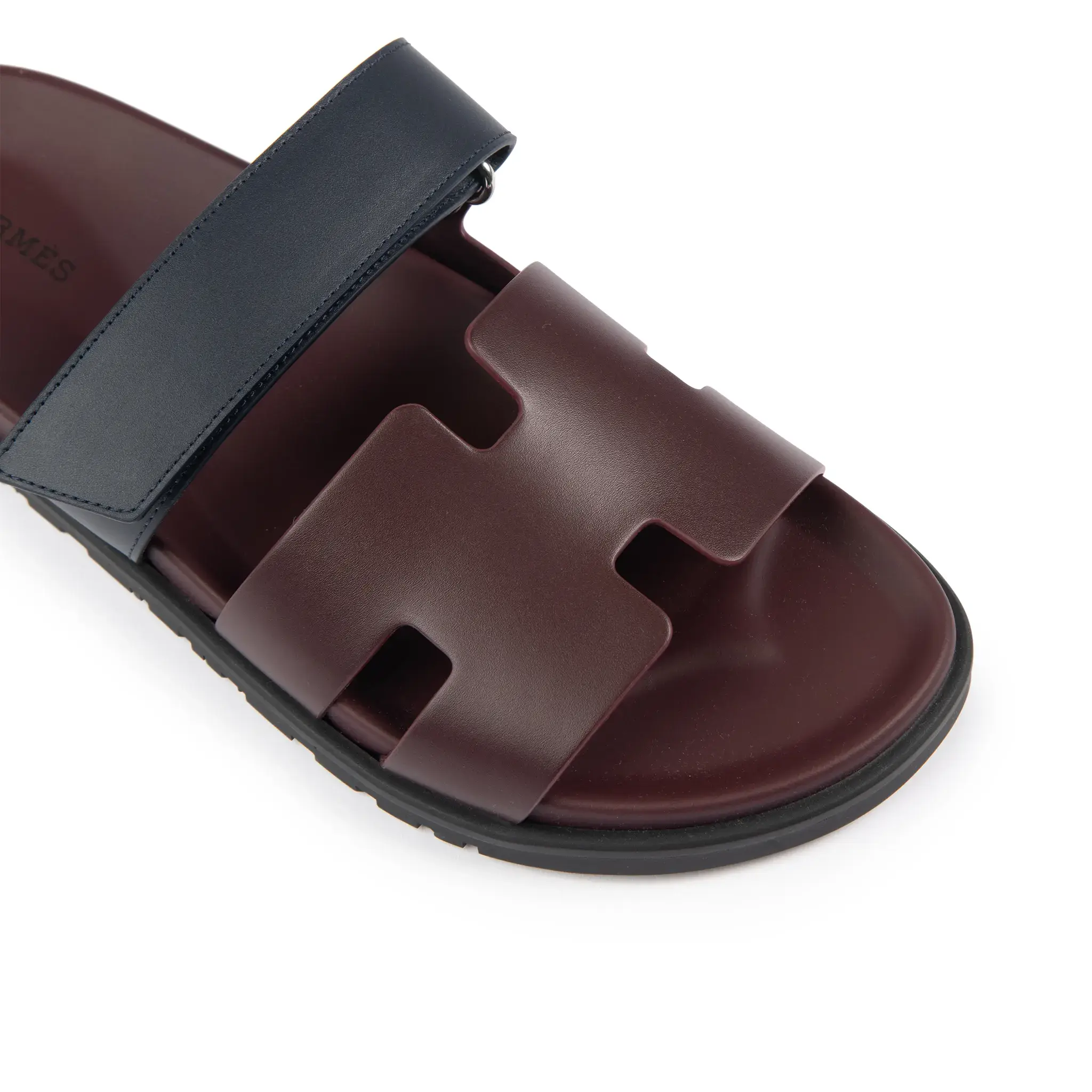 Top view of Hermes Paris Chypre Calfskin Burgundy Sandals