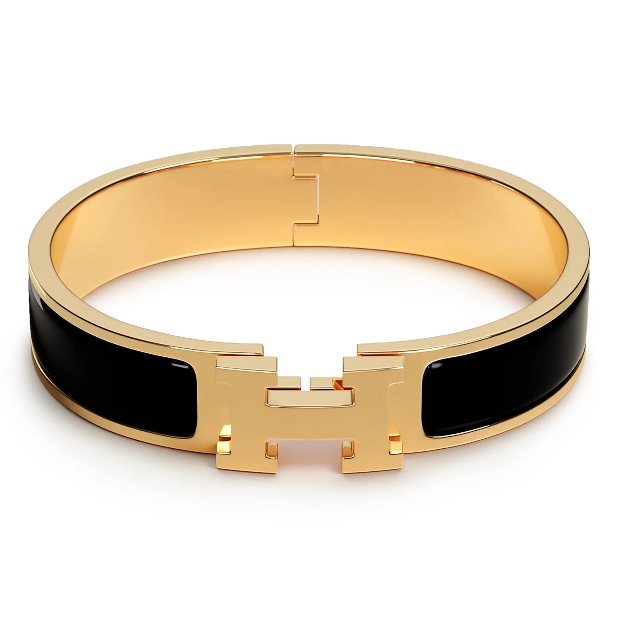 Front view of Hermes Paris Clic H Black Bracelet H700001FV01PM