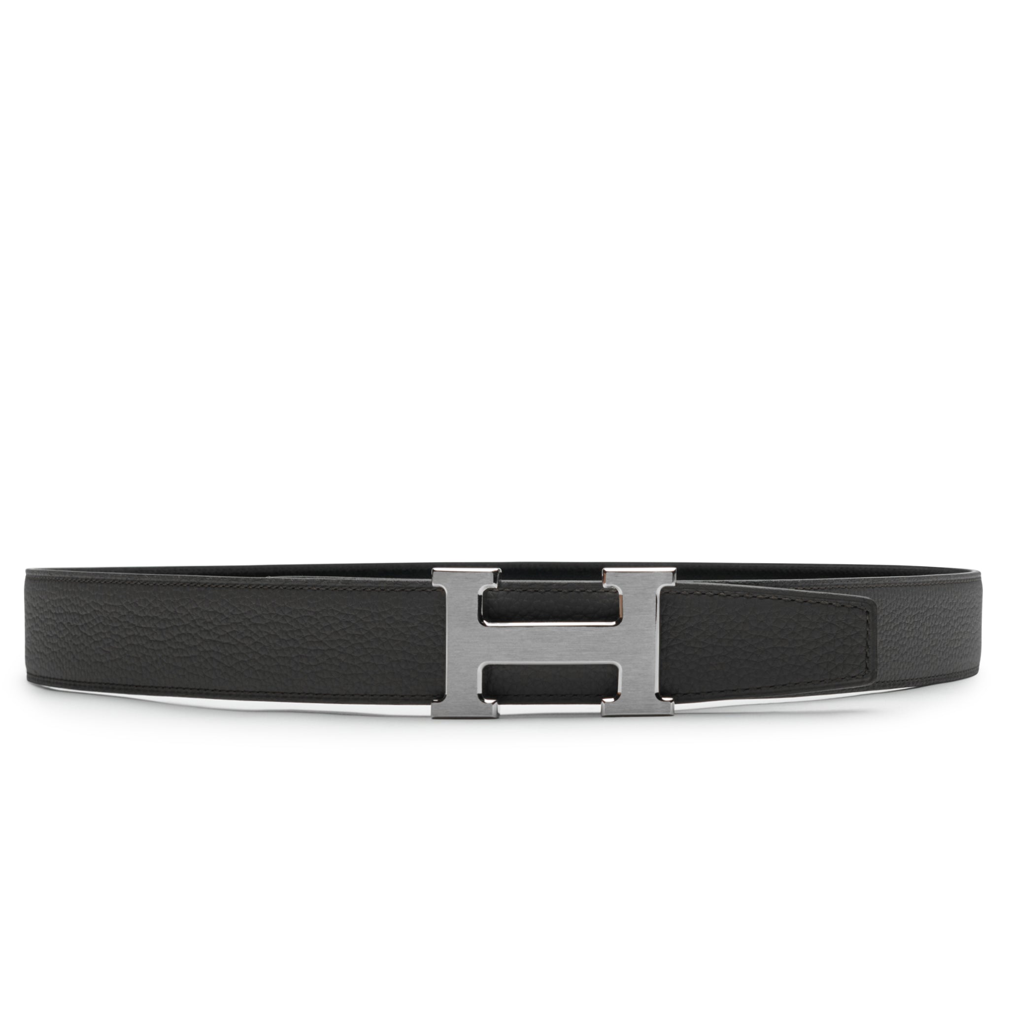 Reverse front view of Hermes Paris H Buckle & Reversible Leather Strap 32mm Belt Noir Étain H064544CB86 | H073967CAAC095
