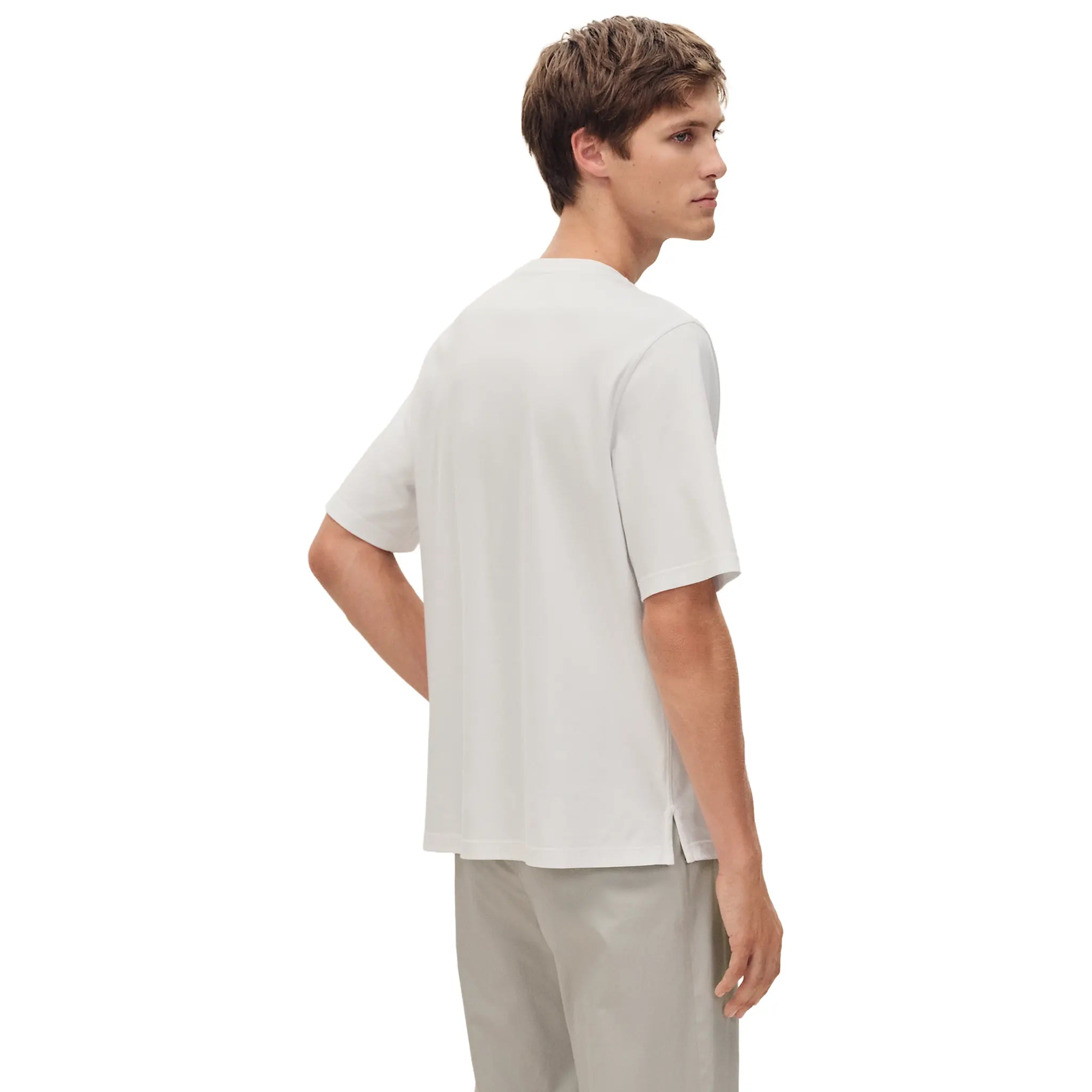 Back View of Hermes Paris H'Cheval With Leather Patch Blanc T-Shirt H657800HA90LA