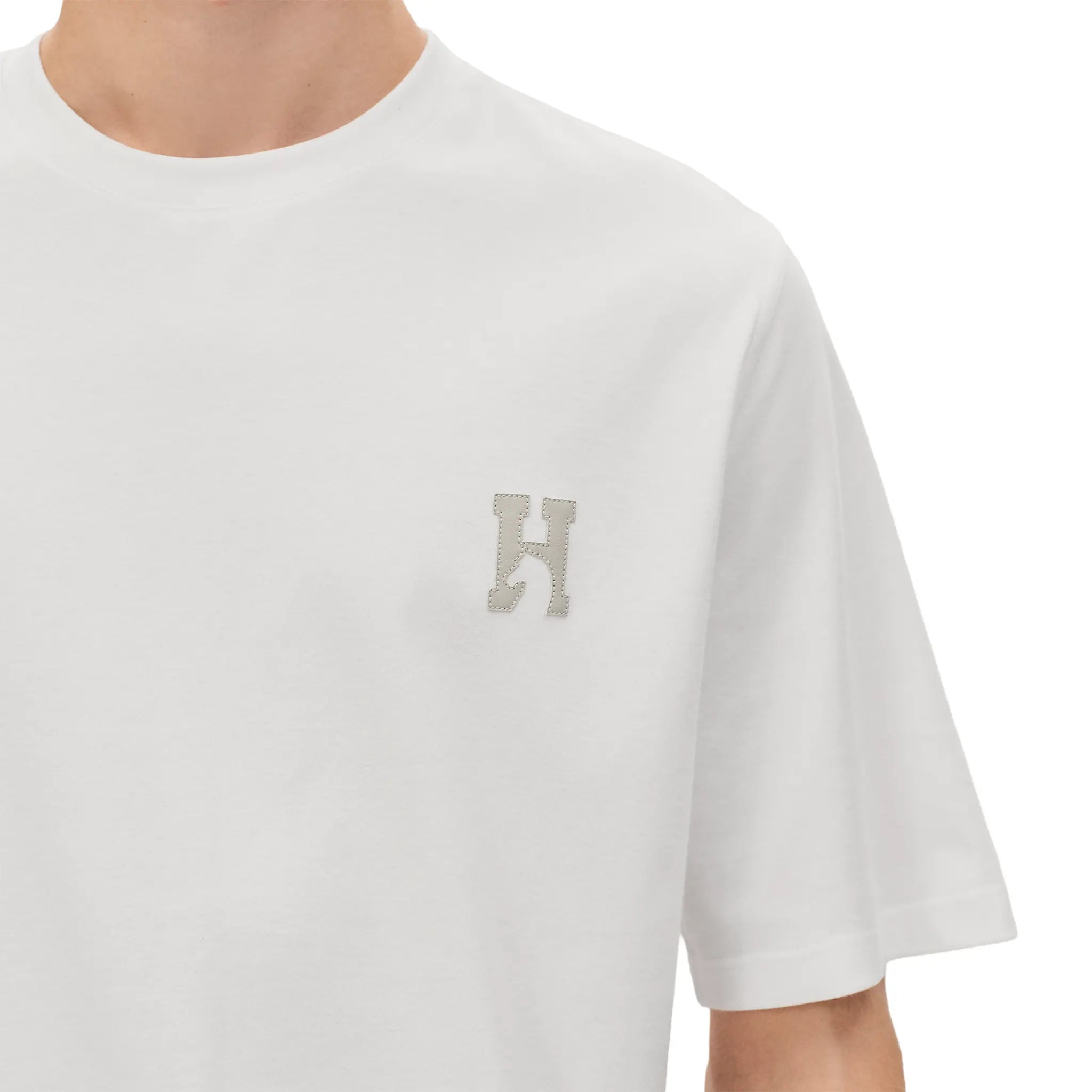 Detailed View of Hermes Paris H'Cheval With Leather Patch Blanc T-Shirt H657800HA90LA