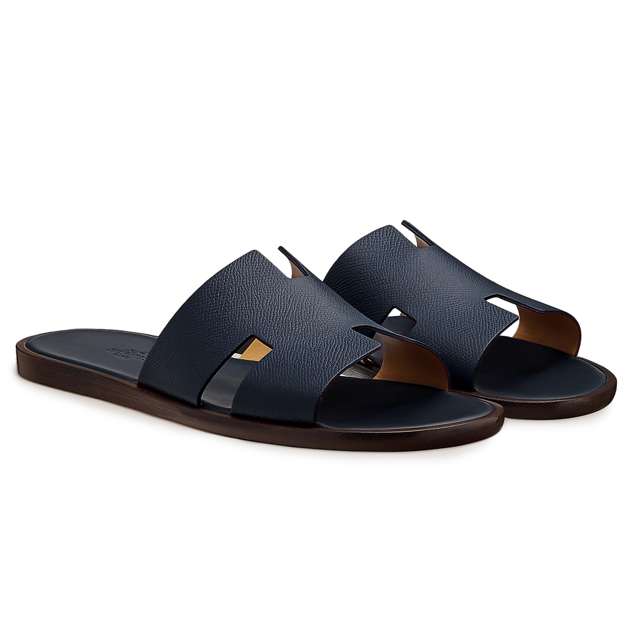 Front side view of Hermes Paris Izmir Sandal Marine H152415ZH11395