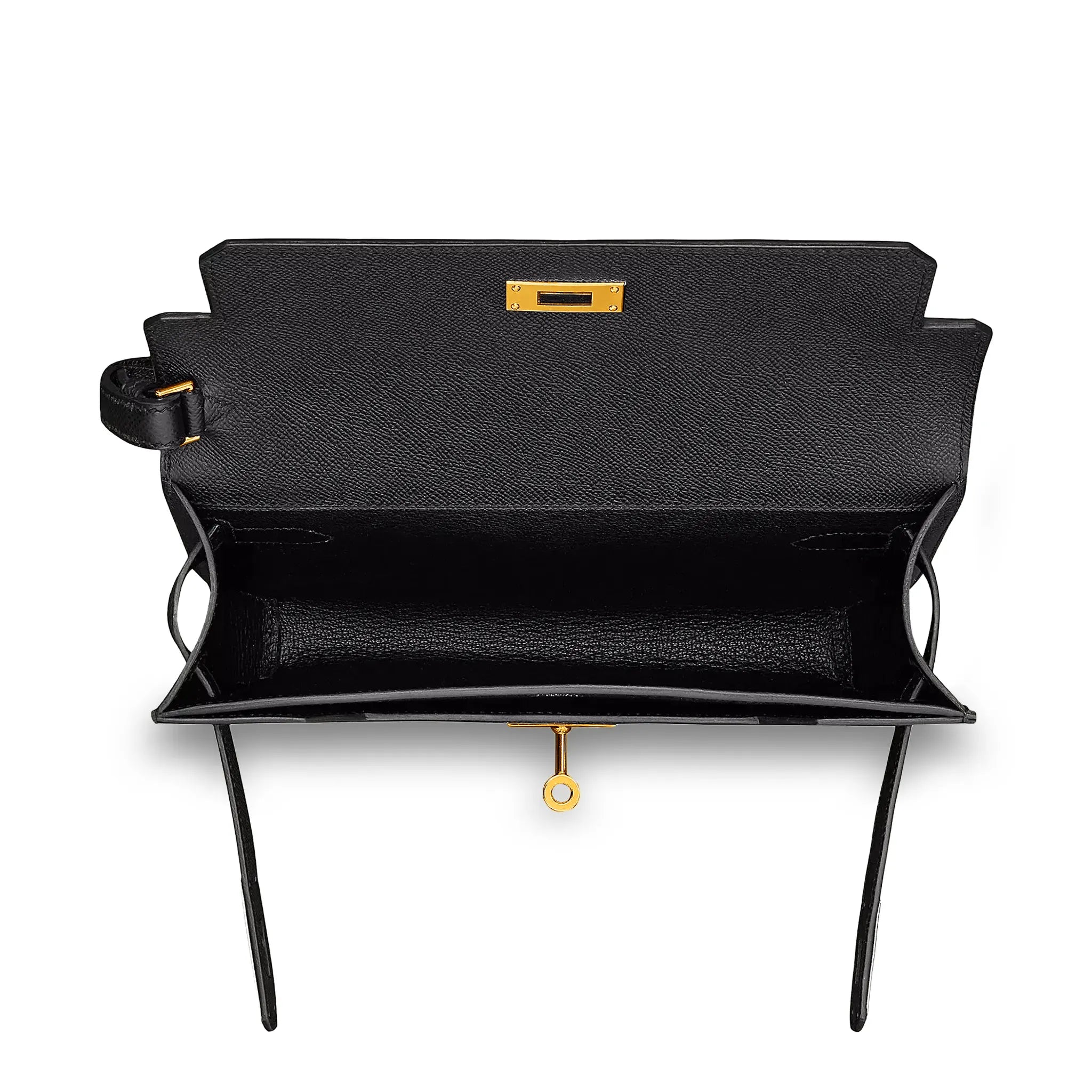 Upper View of Hermes Paris Kelly Depeches 25 Epsom Black Gold Hardware