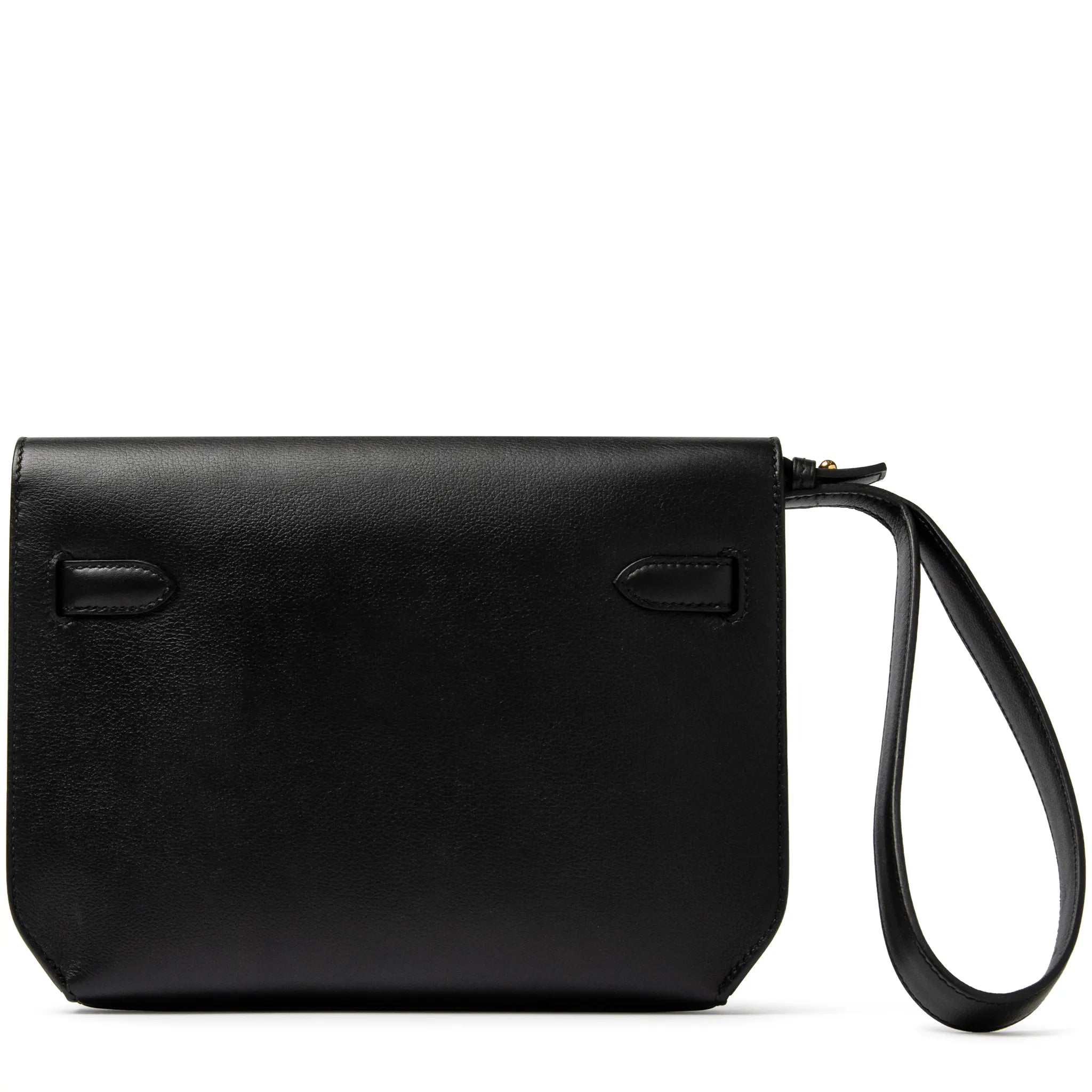 Back View of Hermes Kelly Depeches 25 Evercolor Black Gold Hardware H078398CC89