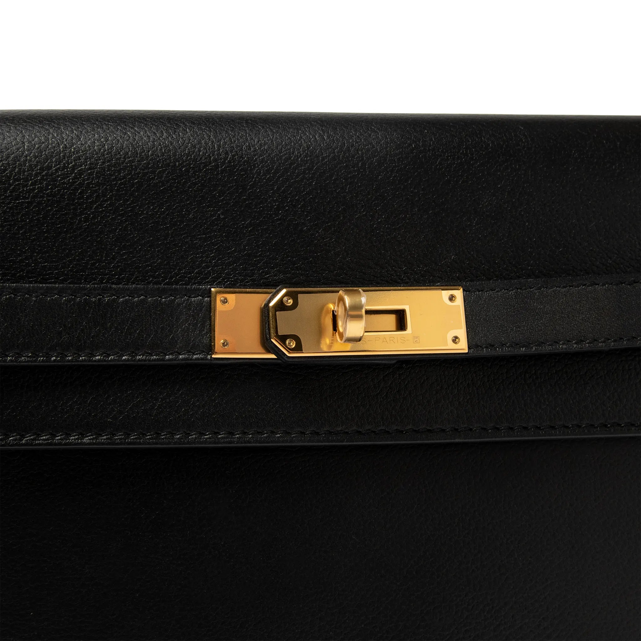 Detailed View of Hermes Kelly Depeches 25 Evercolor Black Gold Hardware H078398CC89