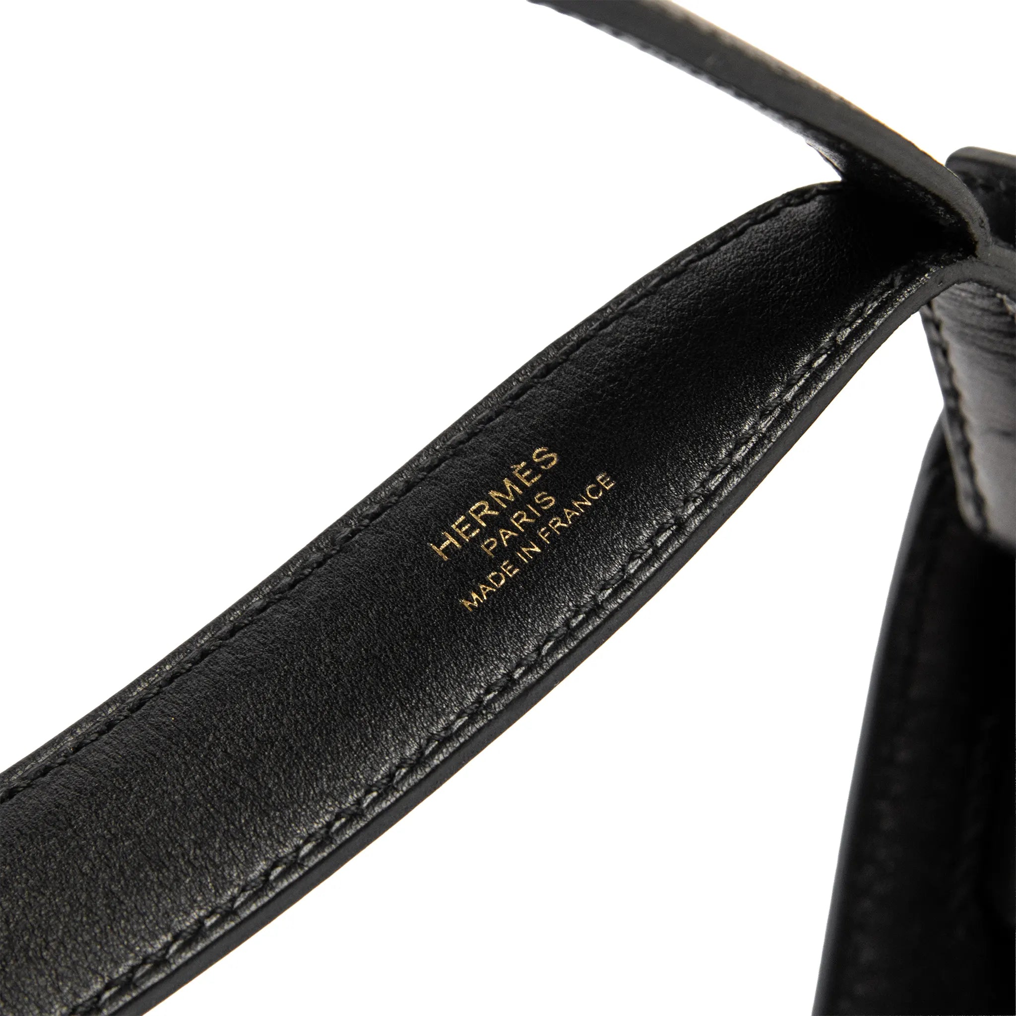 Detailed View of Hermes Kelly Depeches 25 Evercolor Black Gold Hardware H078398CC89