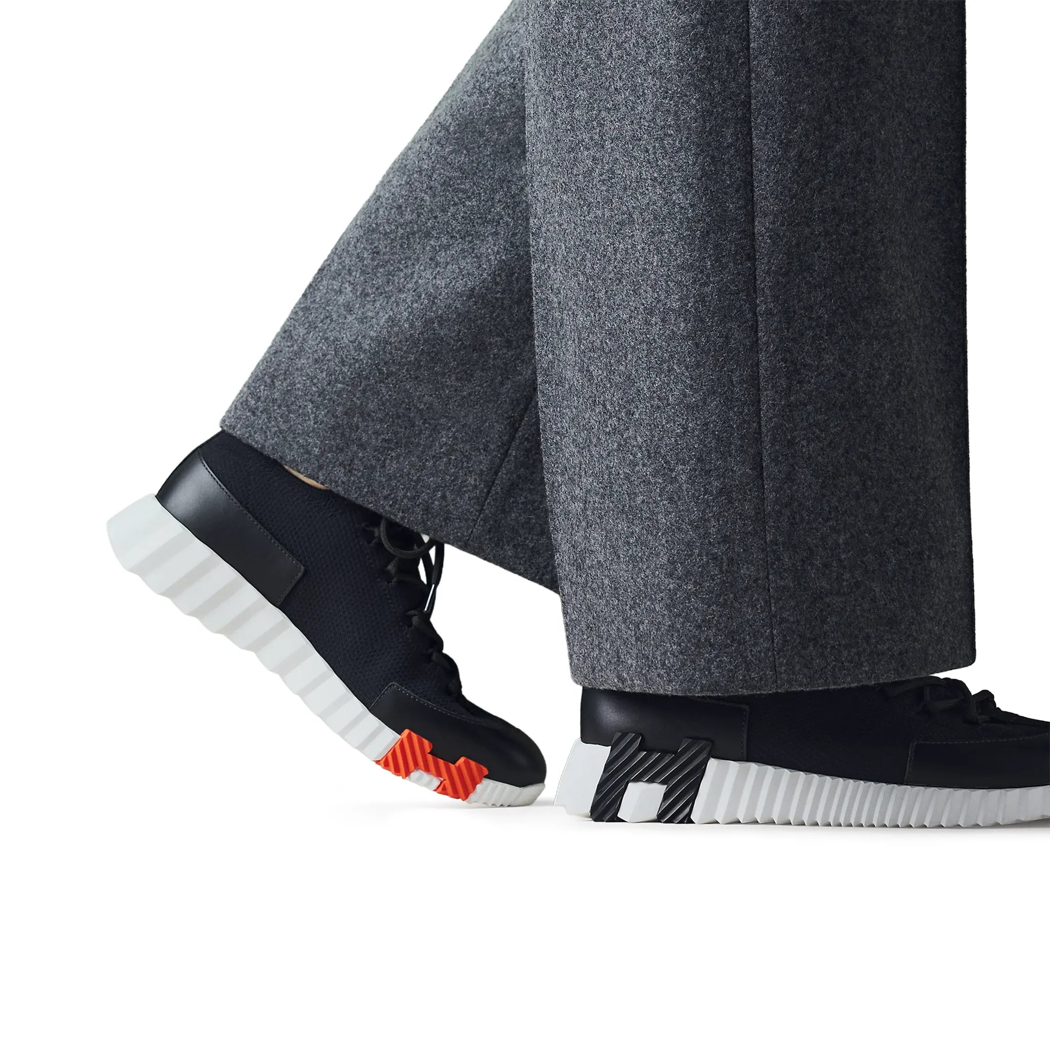 Model View of Hermes Paris Lift Slip-On Black White Sneaker H252003Z 03360